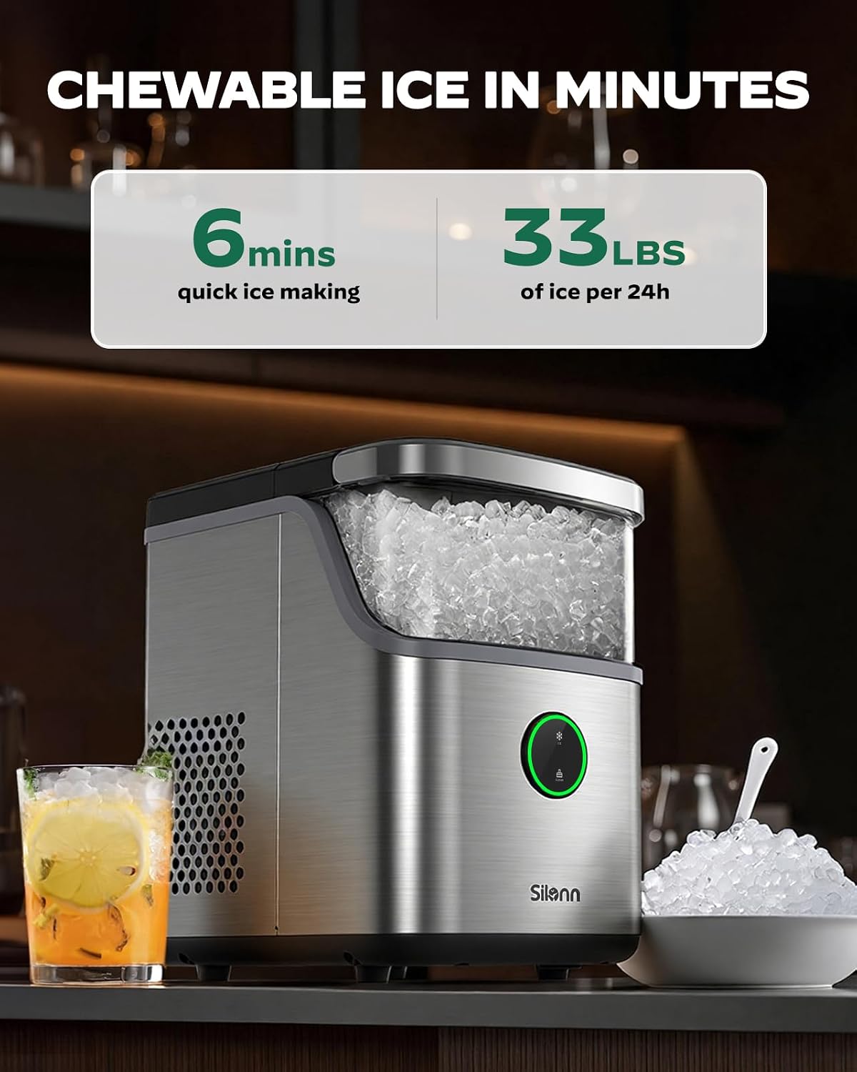 Detalle 1 de Silonn Nugget Ice Maker with 33 lb Daily Output