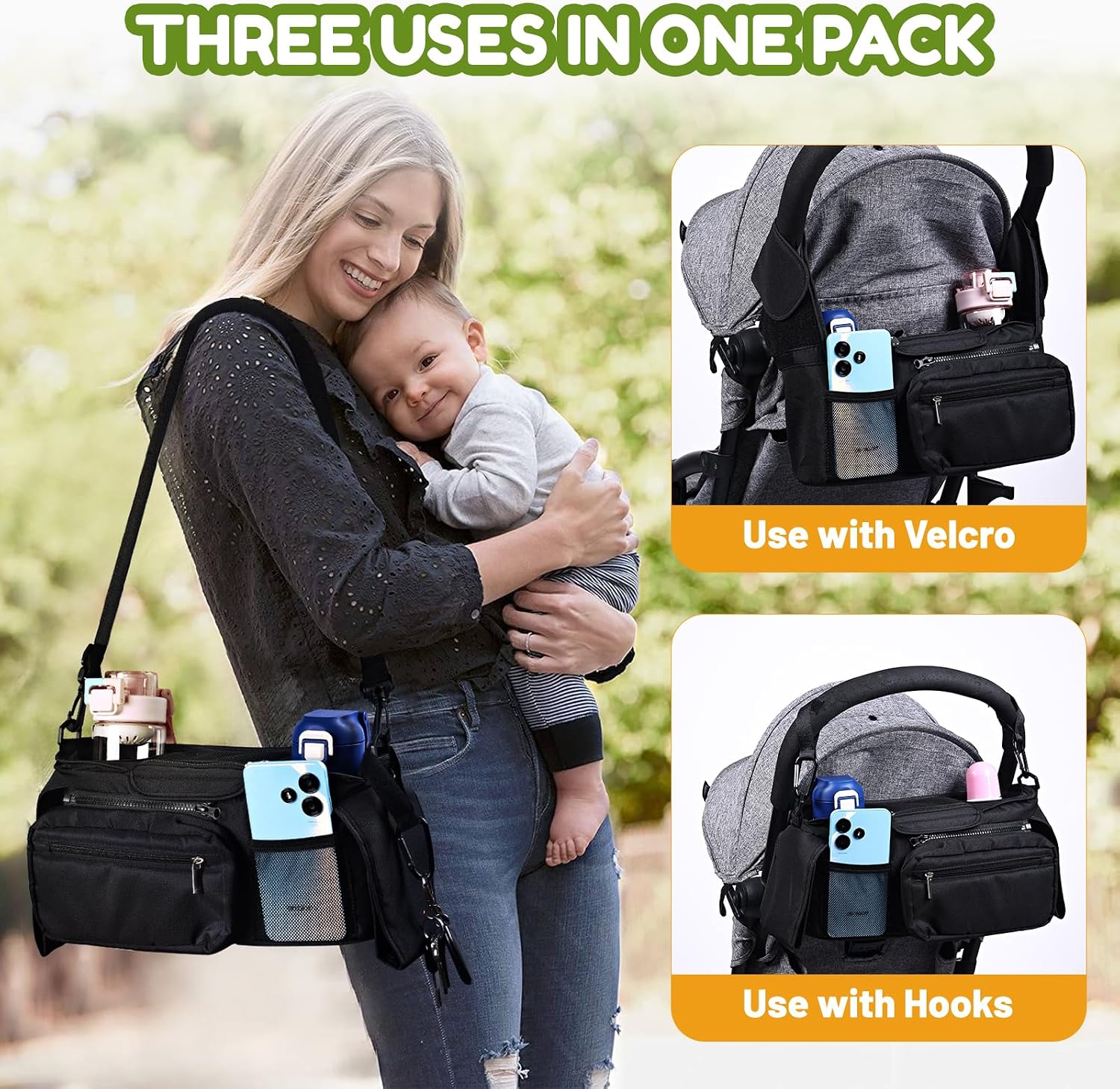 Detalle 2 de Hranio Pram Bag Organiser 3 Cup Holders