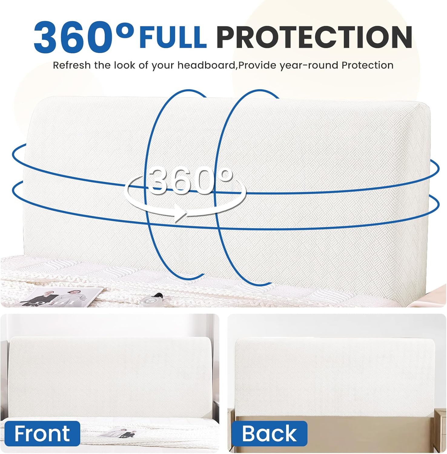Thumbnail 5 de YSTELLAA Copri Testata Letto Matrimoniale 180 cm in tessuto elasticizzato bianco