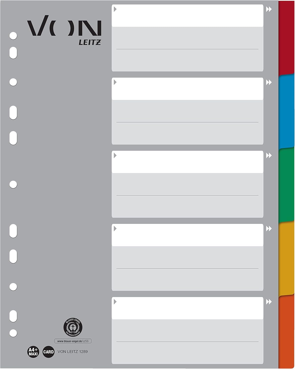 Thumbnail 6 de VON LEITZ Register A4 – 10er Pack, 6-teilig, extra breit, 11-Loch Universalregister, 100% Recycling-Karton, Mehrfarbig (12950000)