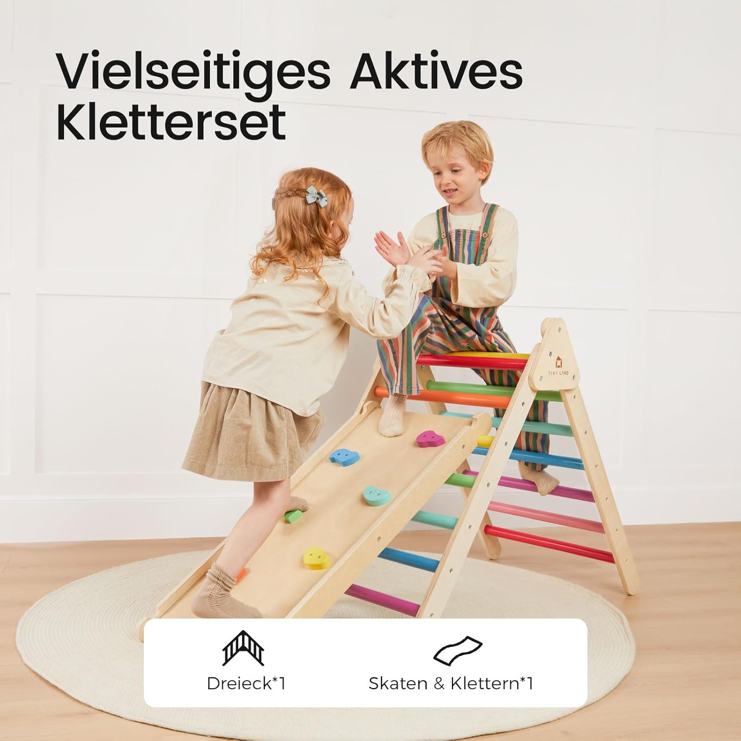 Thumbnail 1 de Tiny Land 2-in-1 Kletterdreieck (Regenbogenfarben) – Montessori-Klettergerüst für drinnen und draußen