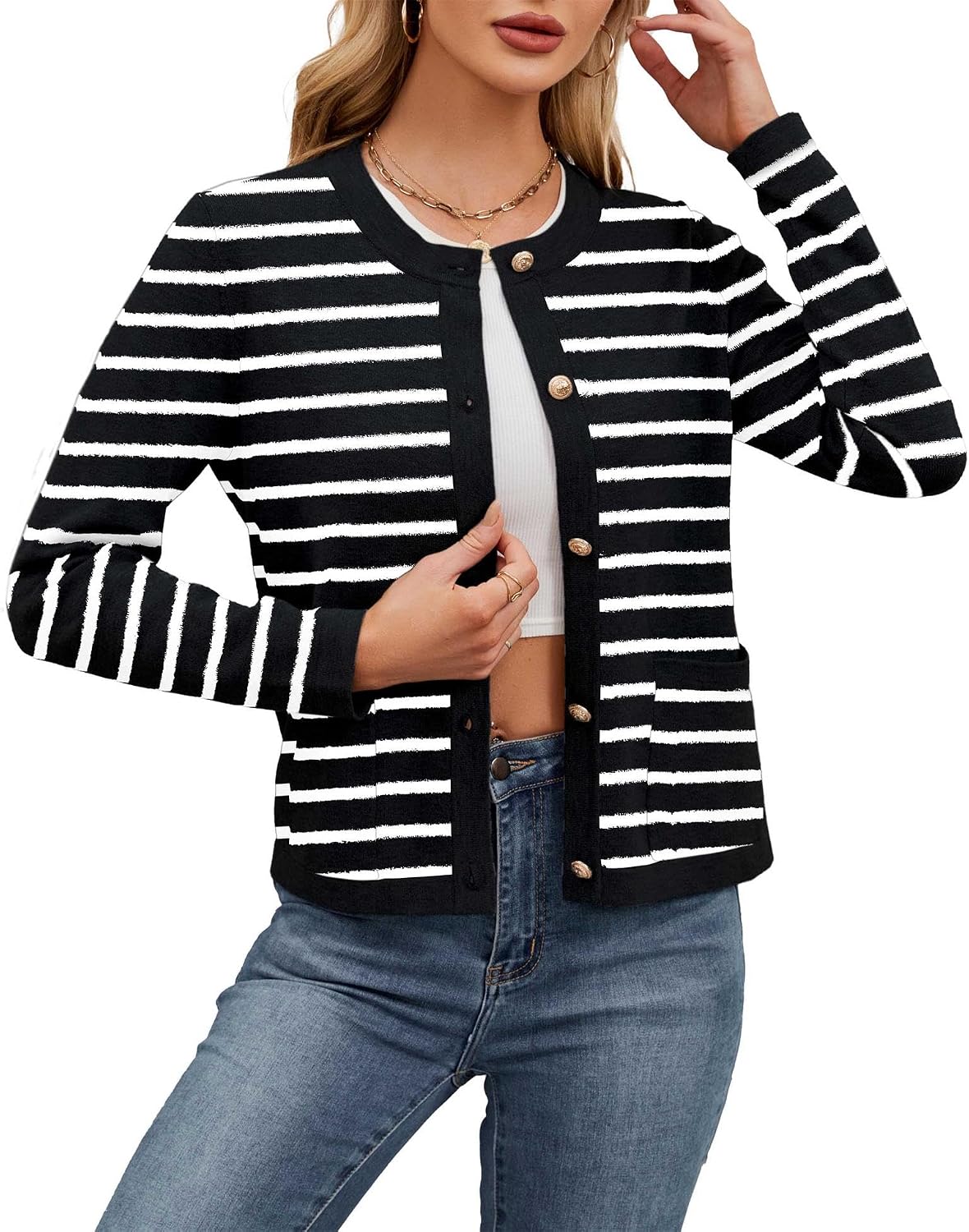Thumbnail 6 de Neineiwu Strickjacke Damen mit goldenen Knöpfen