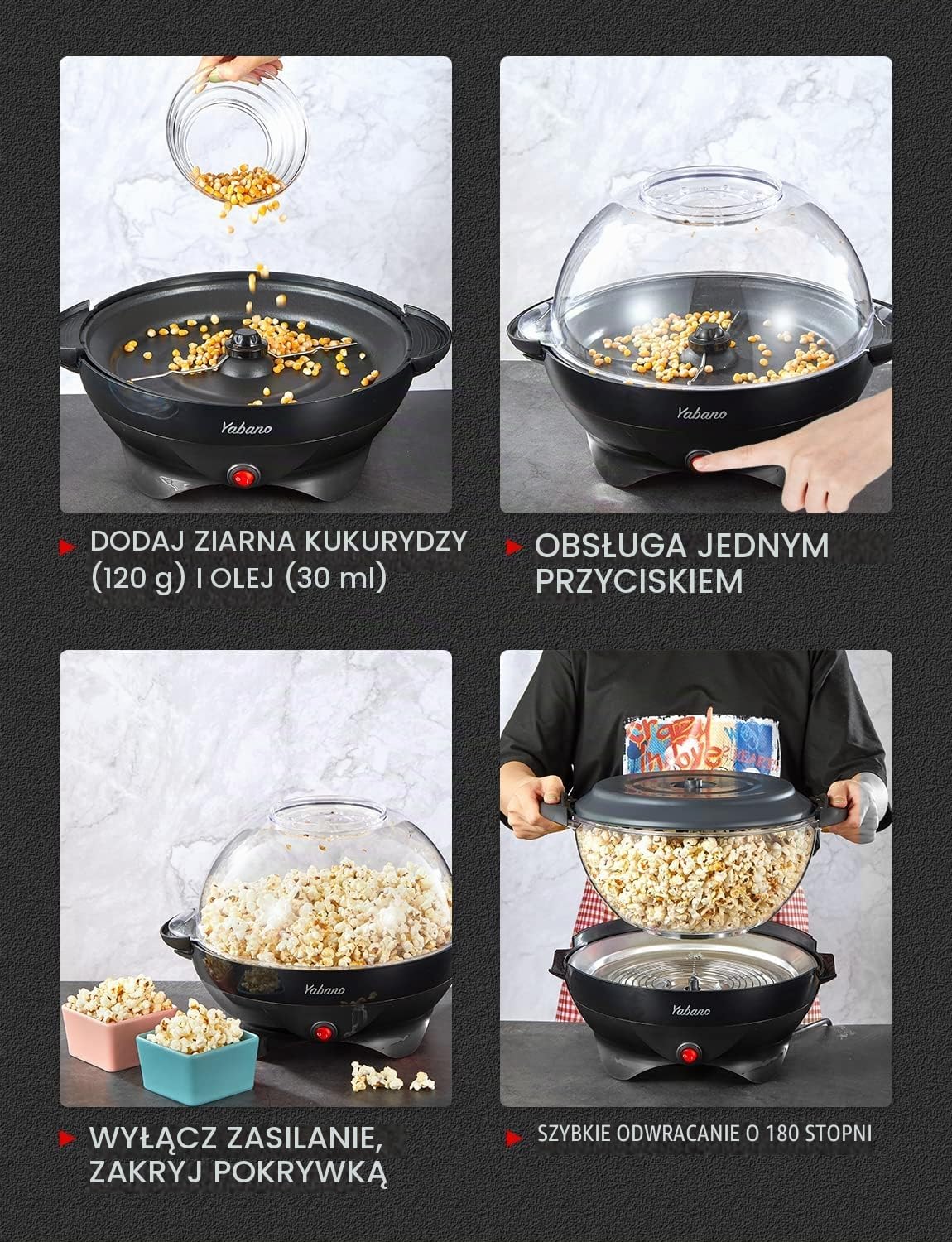 Detalle de Yabano Popcorn maker – maszyna do popcornu 5 l, 800 W z mieszadłem