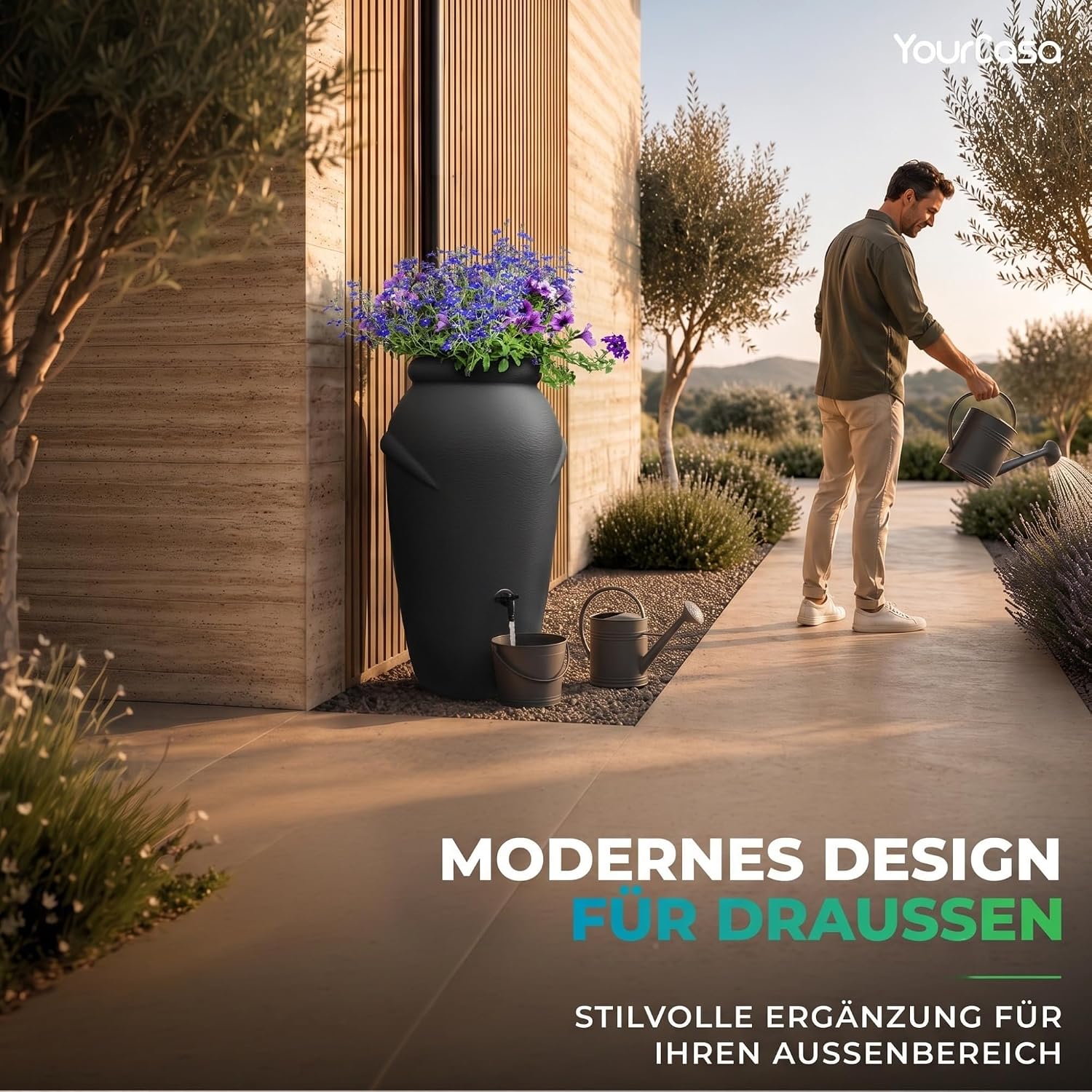 Thumbnail 6 de YourCasa Regentonne 210 Liter im Amphore-Design – Frostsicheres Kunststoff-Regenfass mit Wasserhahn