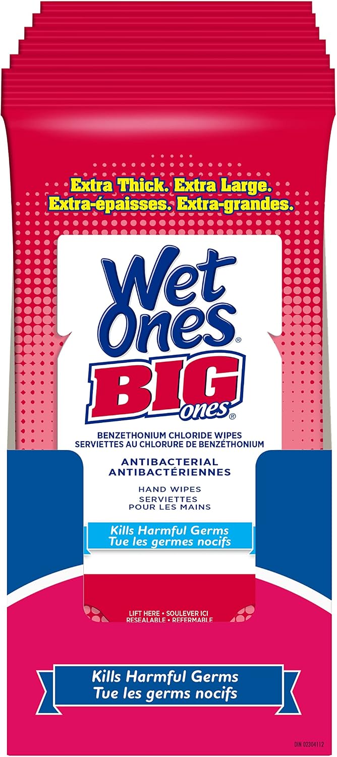 Detalle de Wet Ones X0066400 Big Ones Antibacterial Hand Wipes, Fresh Scent, 28-Count, 12-Pack