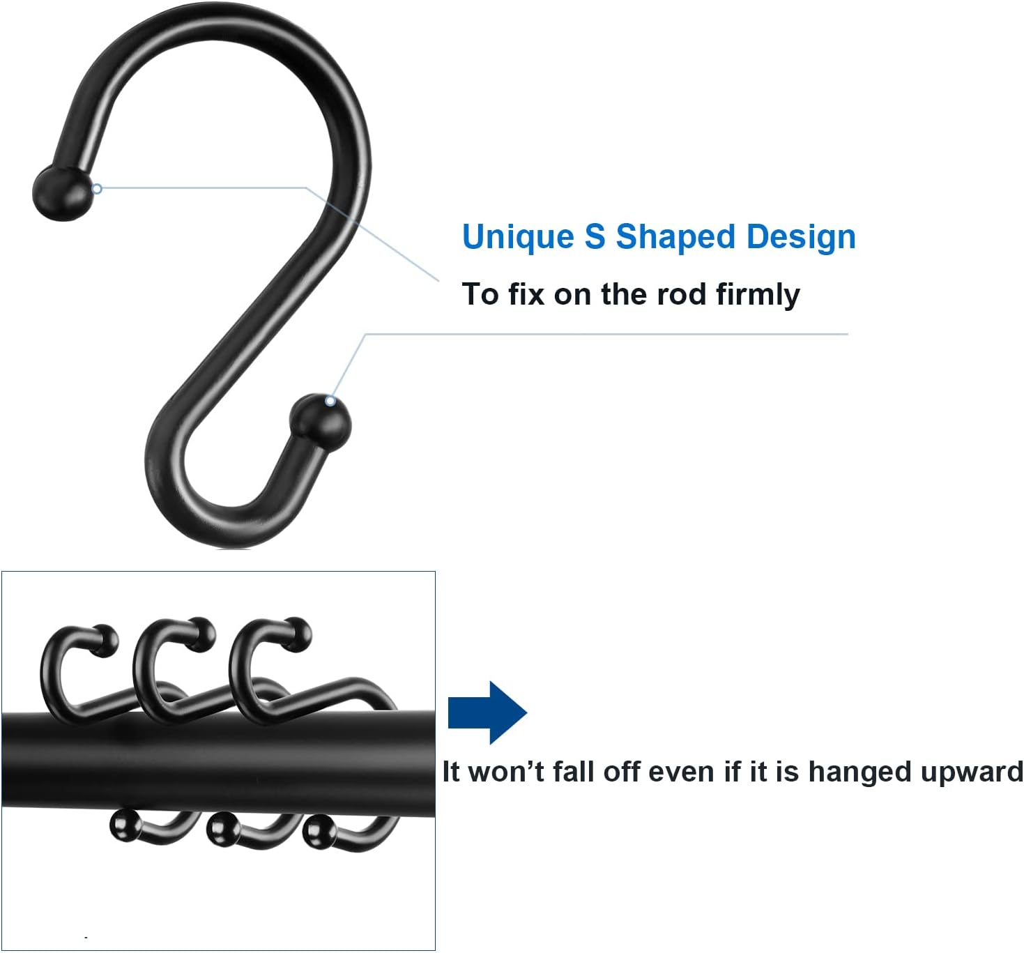 Detalle 2 de TOPROD S-Shaped Shower Curtain Hooks, Set of 12