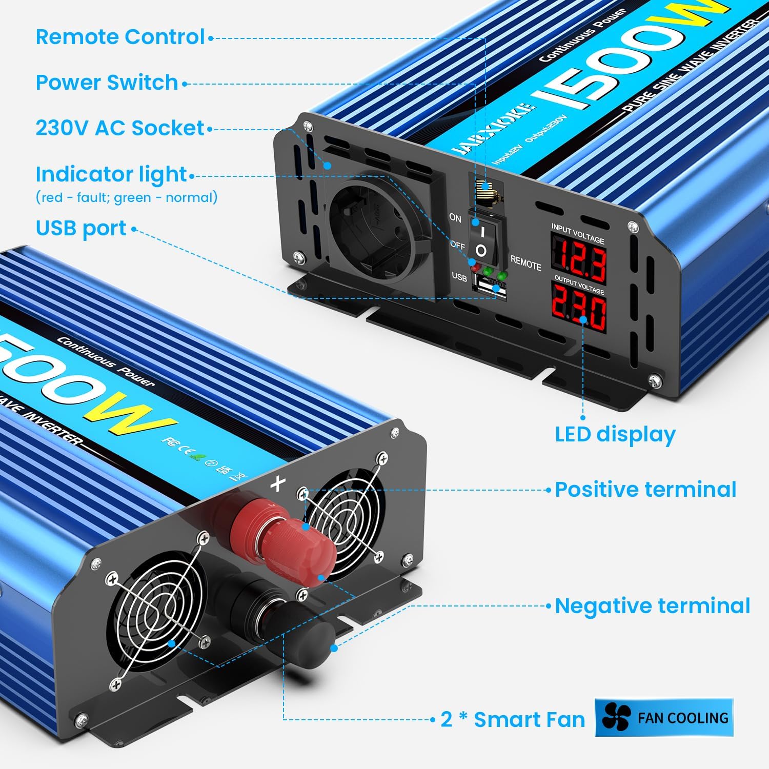 Thumbnail 2 de Reiner Sinus Wechselrichter 12V auf 230V 1500W/3000W inkl. Fernbedienung, EU-Steckdose und USB-Port