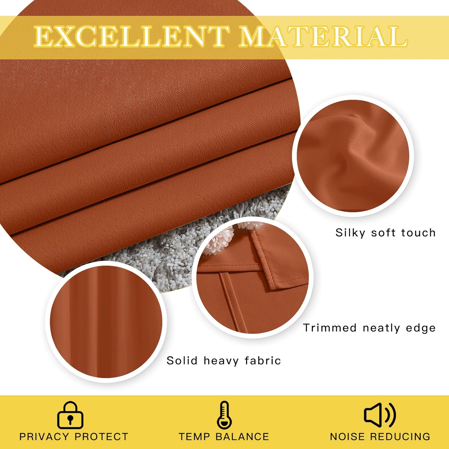 Thumbnail 3 de NICETOWN Blackout Burnt Orange Curtain for Bedroom, 52 x 63, 1 Panel with Grommet Top
