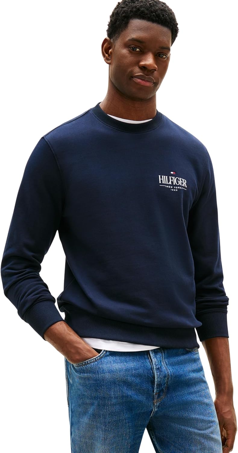 Detalle de Tommy Hilfiger Uomo Felpa Stacked Regular Fit in cotone 100%
