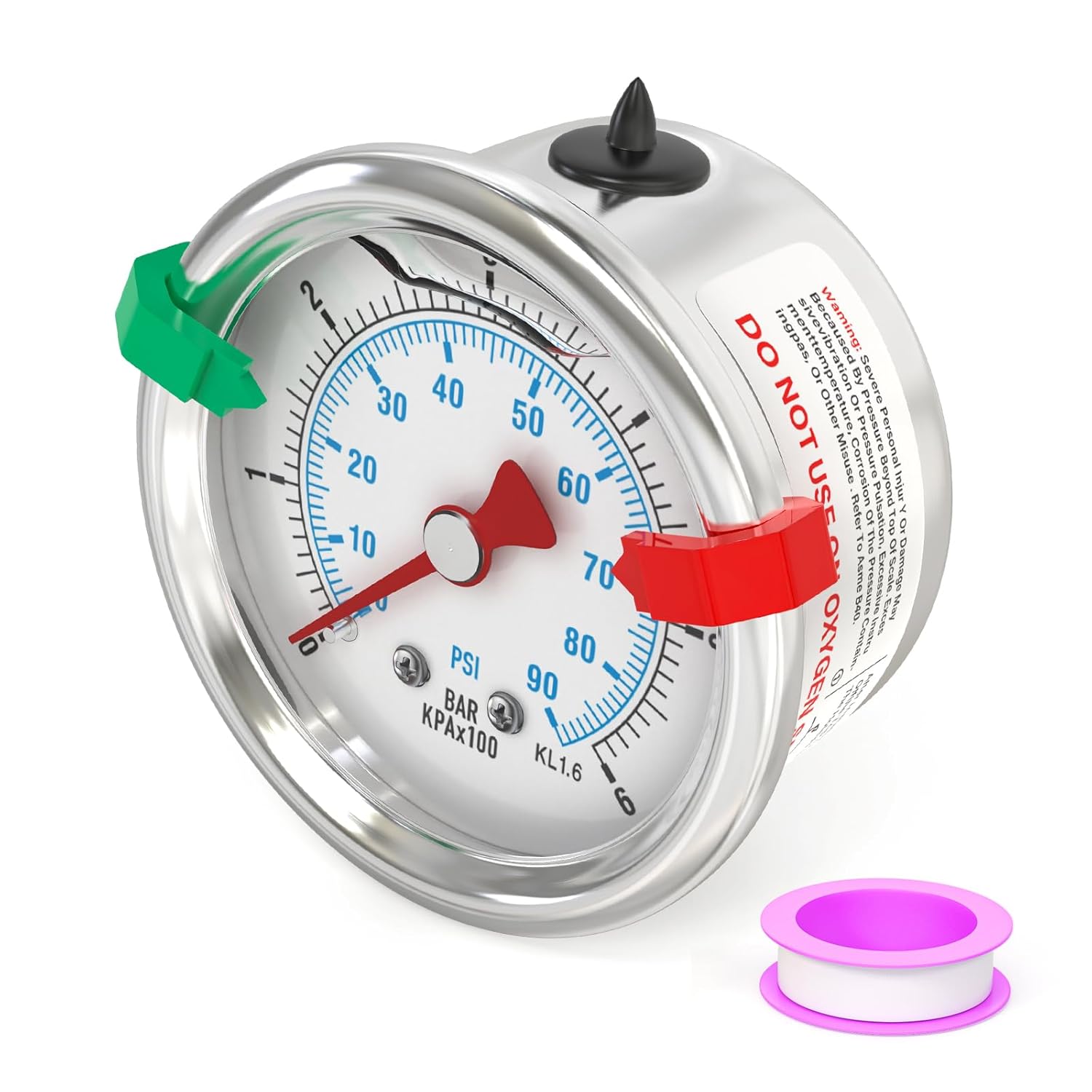 ERGAOBOY 0–6 Bar / 0–90 psi Liquid-Filled Stainless Steel Pressure Gauge (1/8" BSP, 1.5" dial)