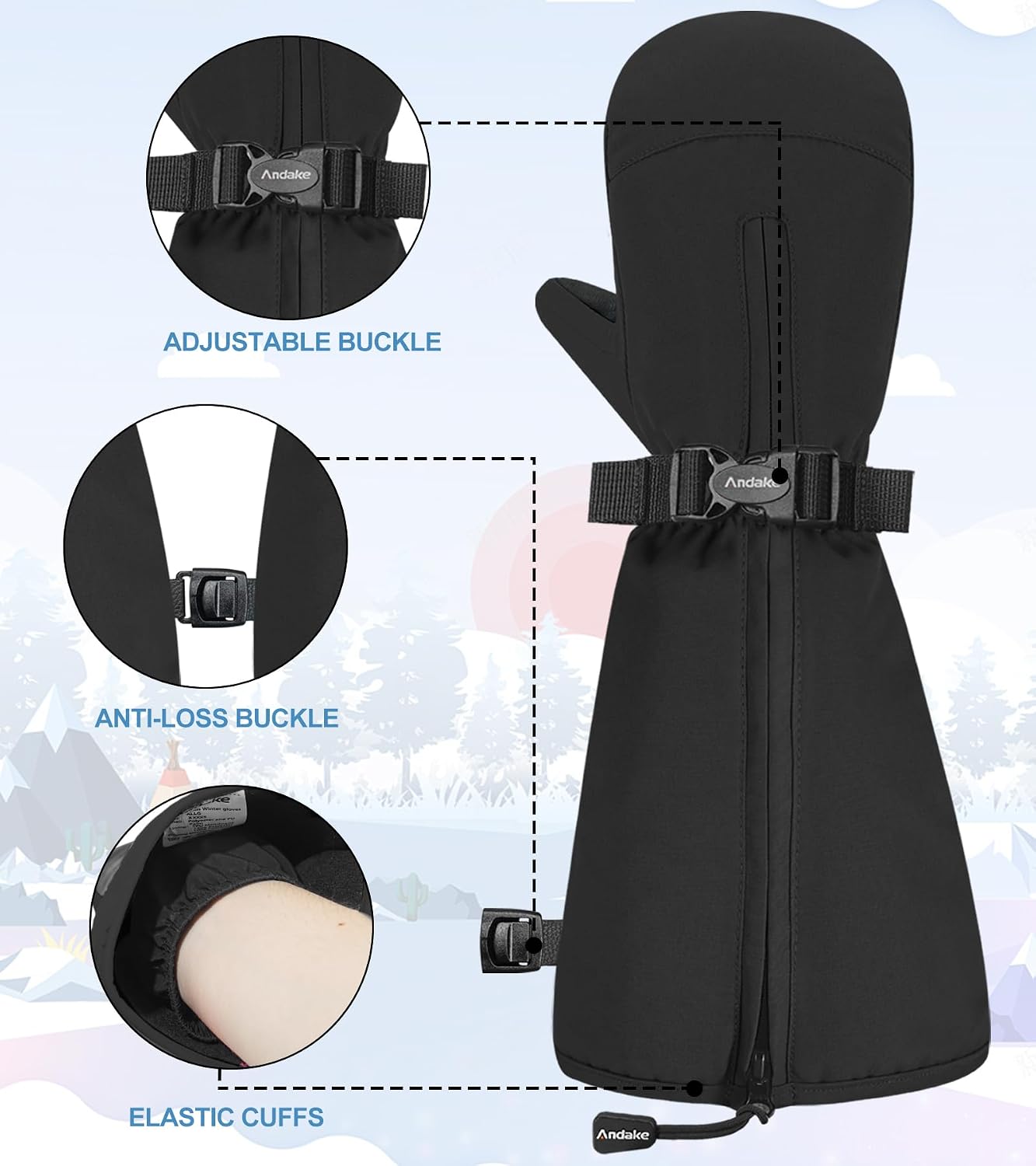Thumbnail 6 de Andake Kids Ski Mittens, Waterproof and Windproof Winter Gloves
