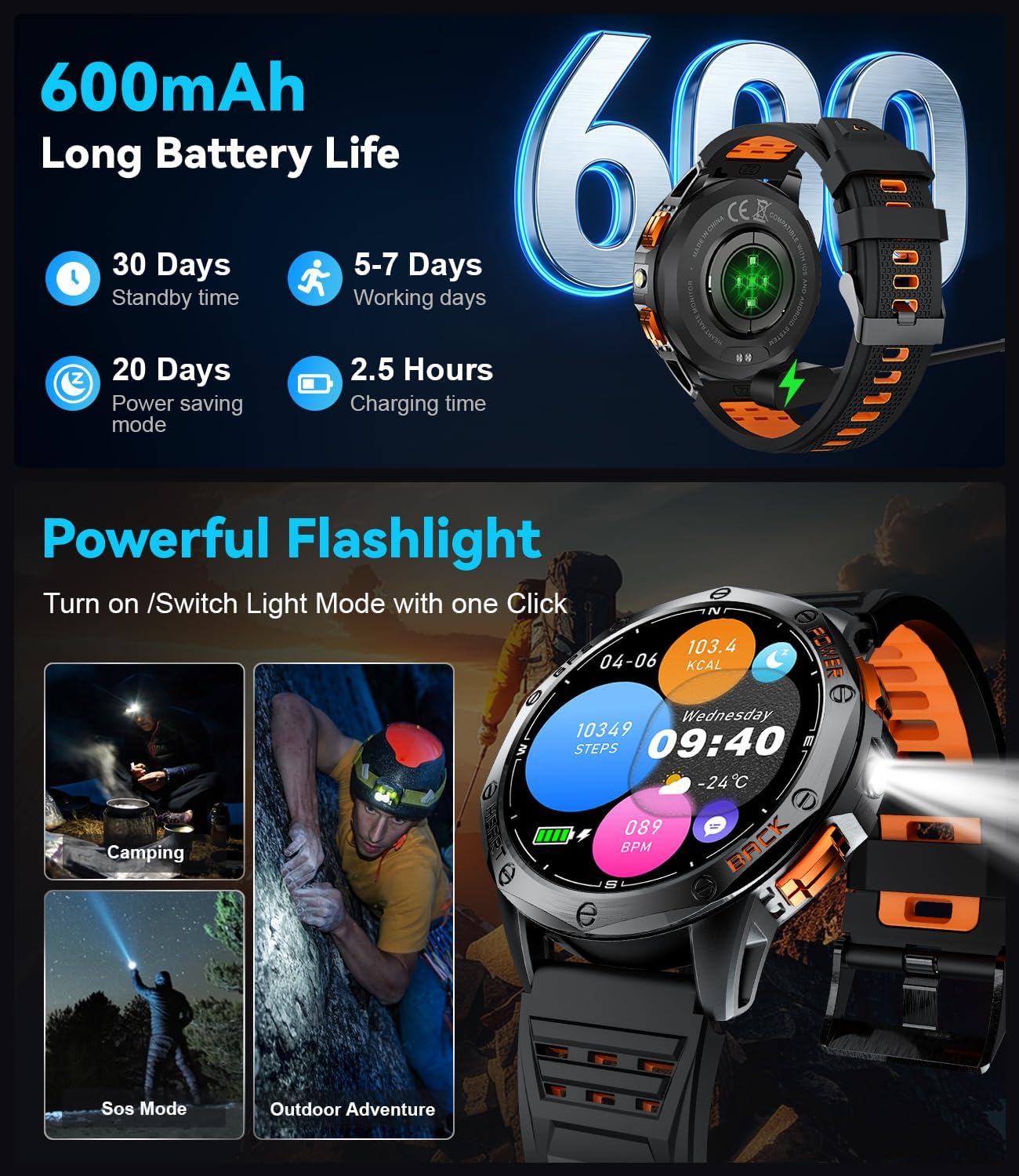 Thumbnail 3 de LIGE DM1-H Smart Watch for Men with GPS, 170 Sports Modes & Military Build