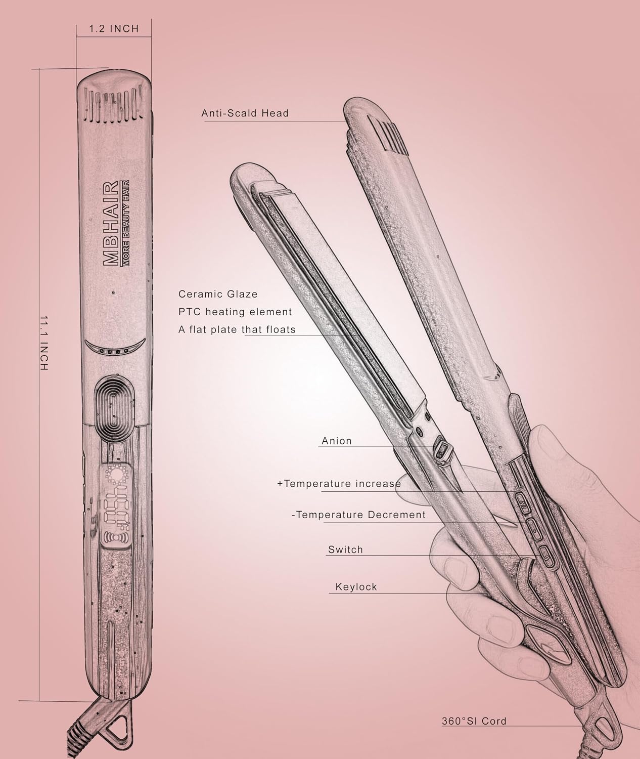 Detalle 2 de MBHAIR Flat Iron 1-Inch