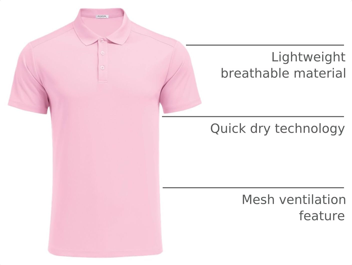 Thumbnail 3 de PINSPARK Golf Polo Shirts for Men – Quick Dry Short Sleeve, Slim Fit, 3-Button Collar