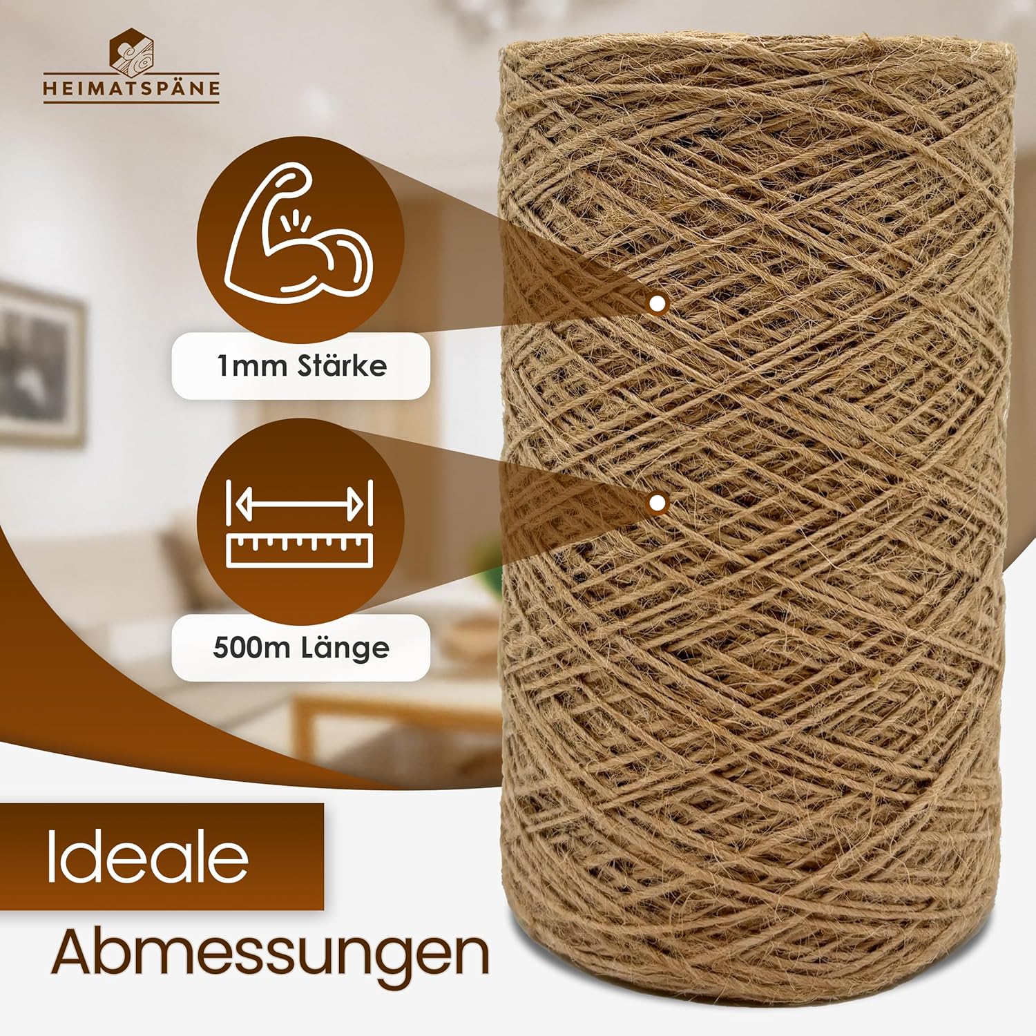 Thumbnail 6 de Heimatspäne Juteschnur 500 m – reißfestes Naturgarn aus 100% Jutefaser für Basteln, Garten & Pakete
