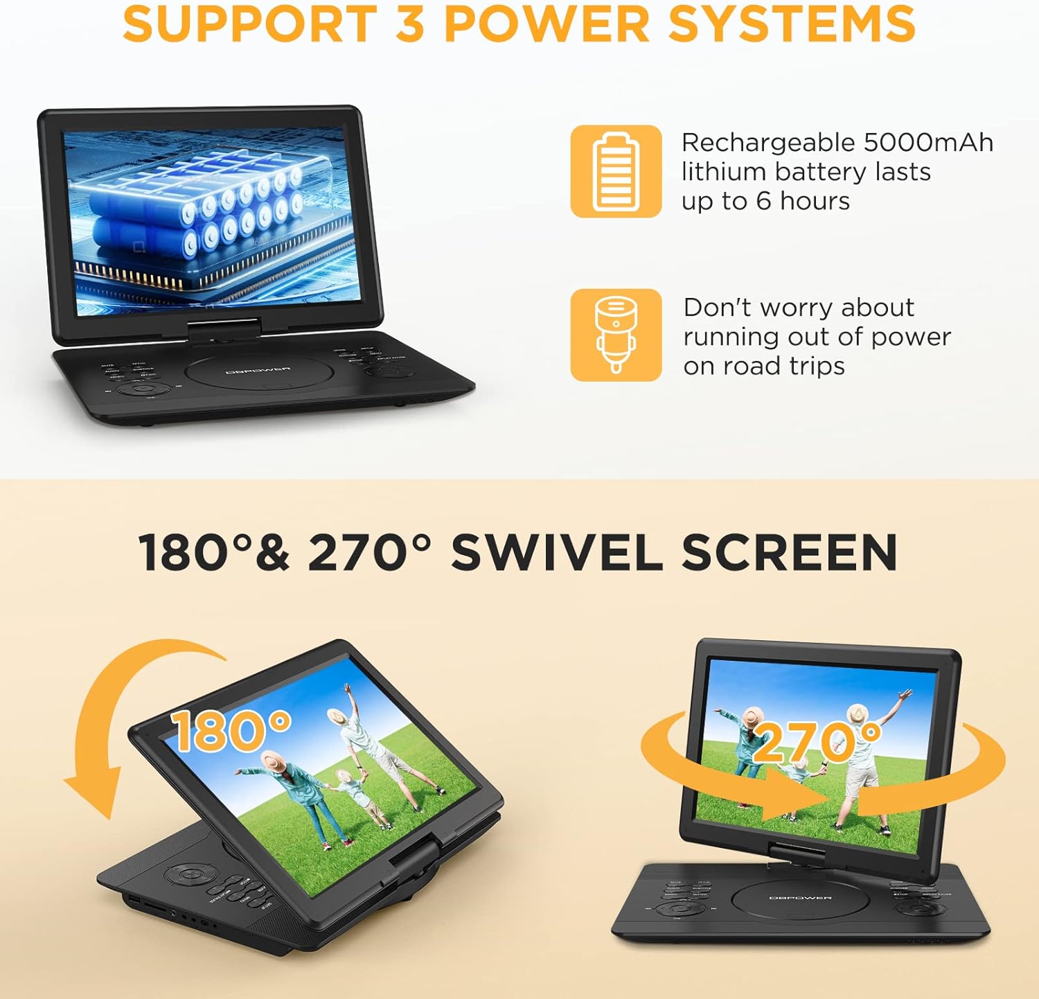 Thumbnail 4 de DBPOWER 16.9" Portable DVD Player with 14.1" Swivel HD Large Screen and 6 Hours Battery