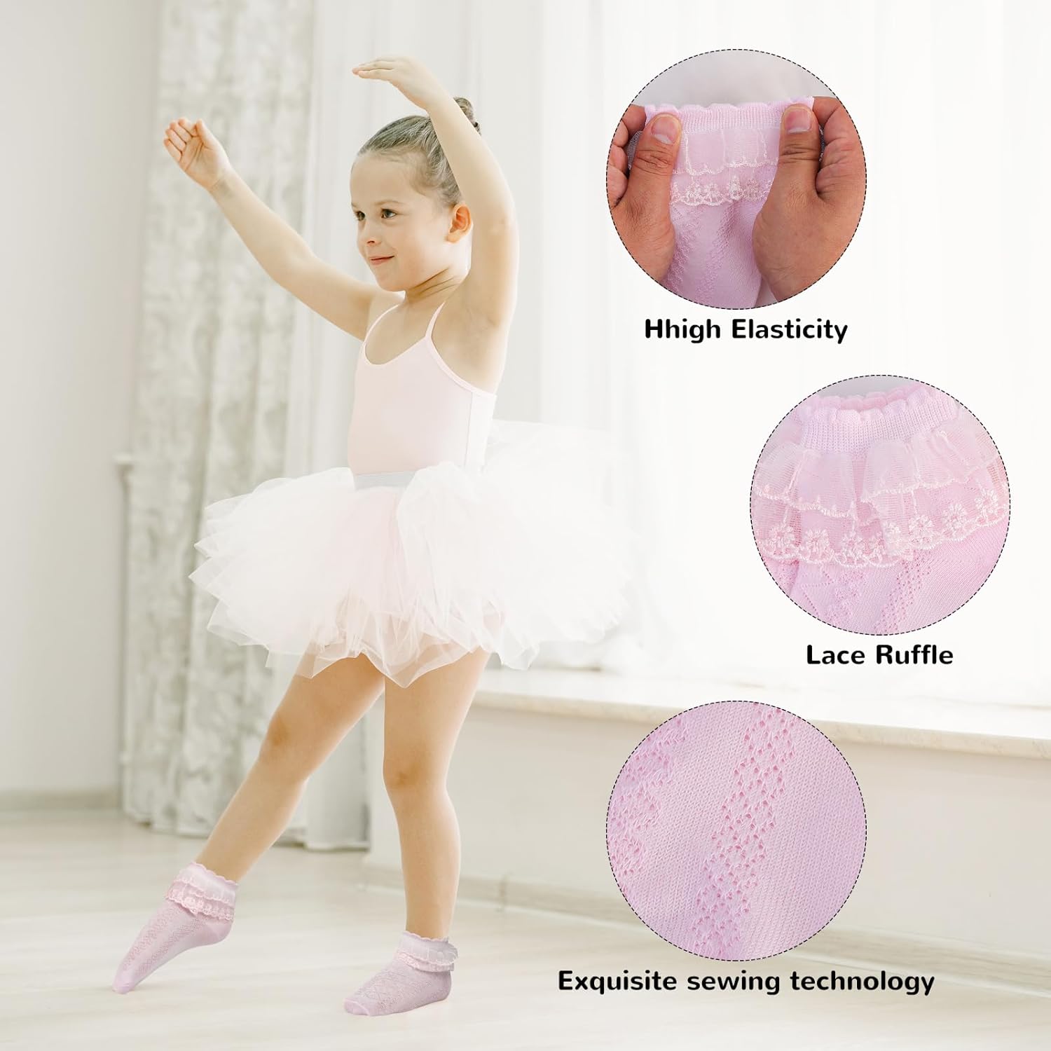 Detalle de Jupsk Girls Frilly Socks Ankle School Socks – Multicolour Cotton Lace (6 Pairs)