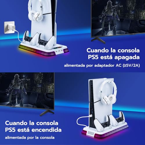 Thumbnail 7 de Wigearss Soporte Vertical para PS5 con Ventiladores, Carga para 2 Mandos y Iluminación RGB