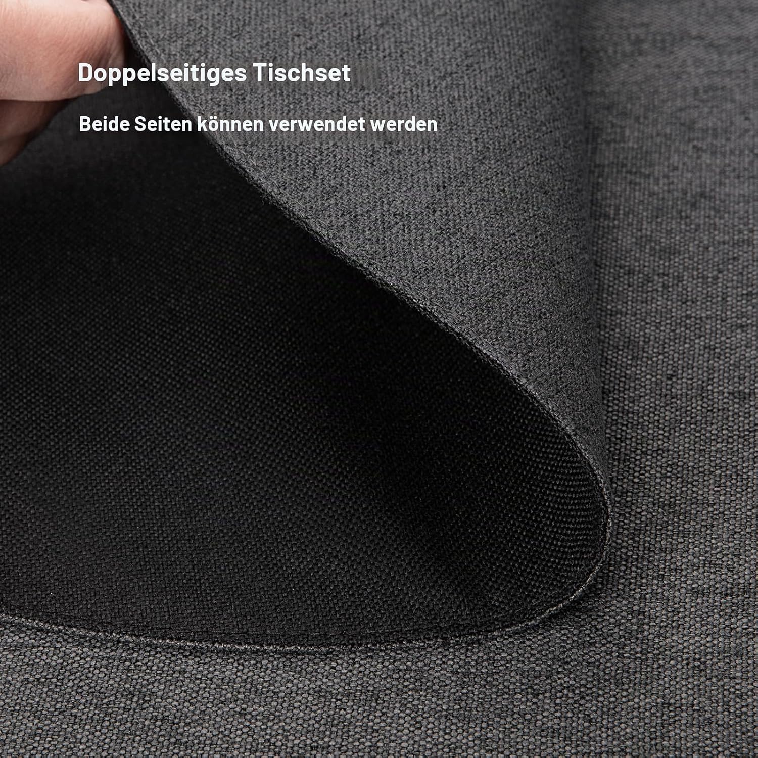 Detalle de Banchif Tischsets 38 cm Rund – Leinenimitat, 8er Set, beidseitig nutzbar, rutschfest und abwaschbar (Grau-Schwarz)