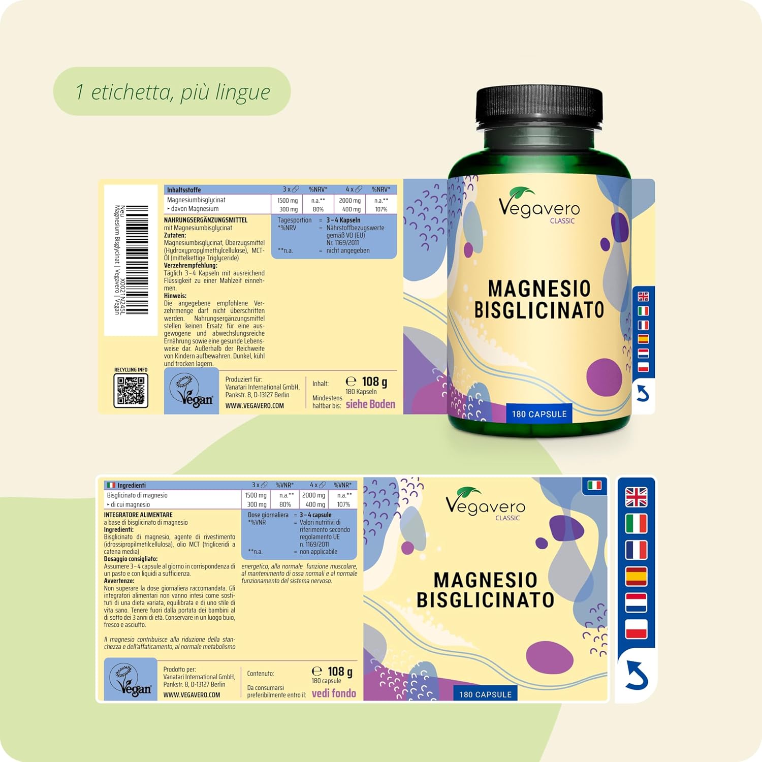 Thumbnail 5 de Vegavero Magnesio Bisglicinato 400 mg (magnesio chelato) – 180 capsule