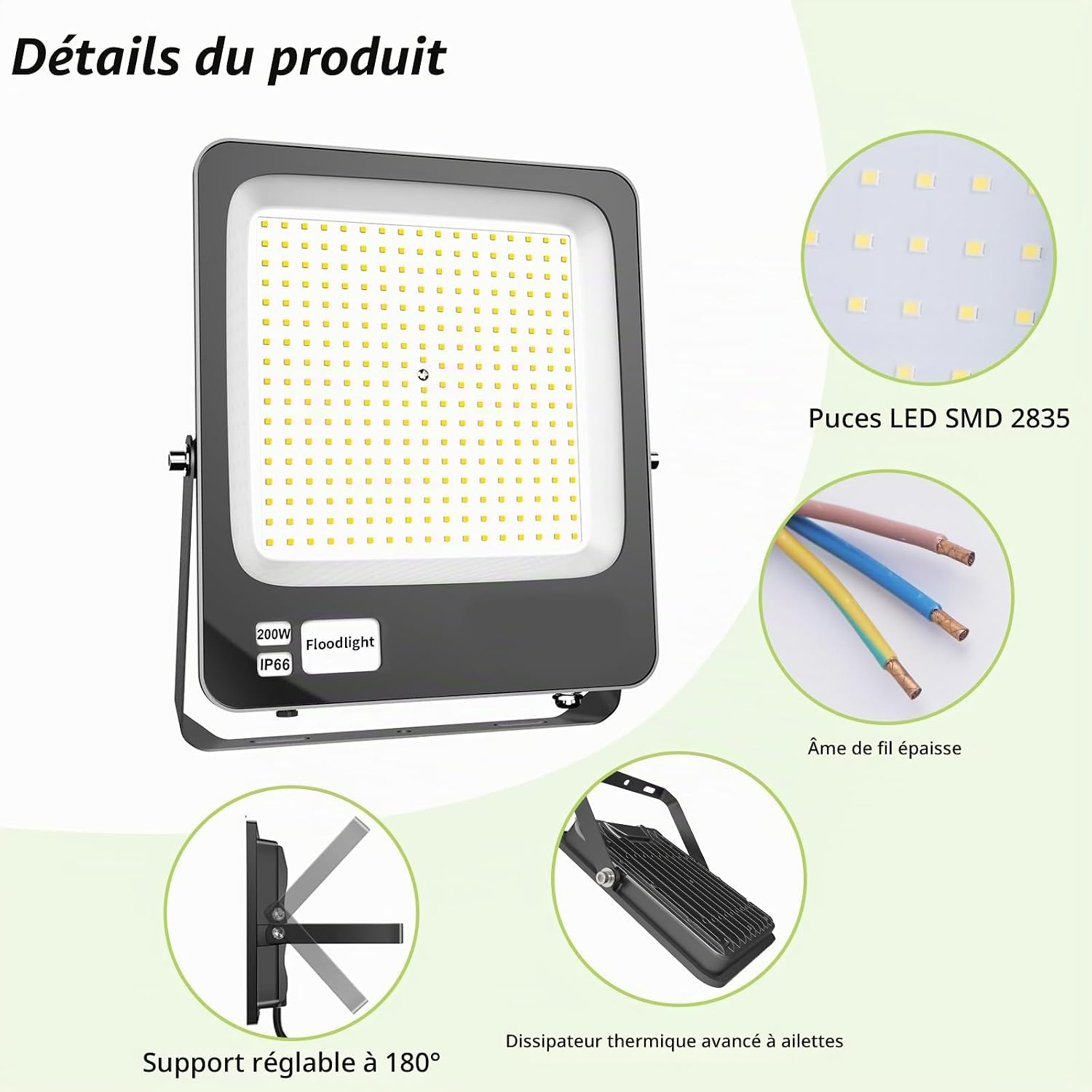 Detalle 1 de Fosingut Spot Exterieur Floodlight led-buitenschijnwerper 200 W, IP66, 6.500 K