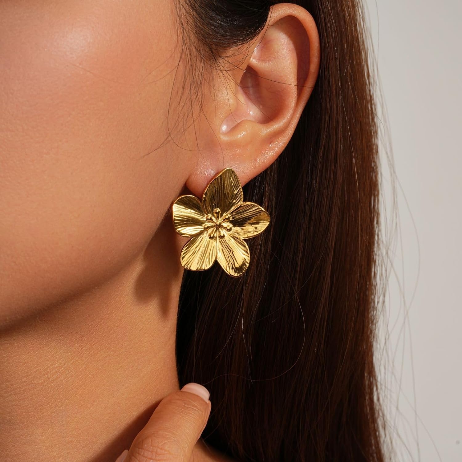 Detalle de Aidenn Blumen Ohrringe Groß – Blume Tropfen Boho-Statement, hypoallergen