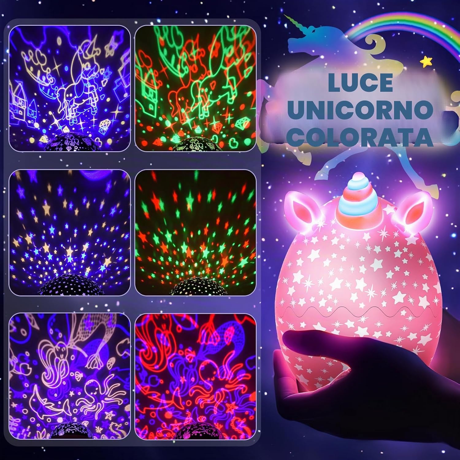 Detalle de iKidiki Lampada Proiettore Unicorno con Stelle da Soffitto per Bambine 2-9 anni