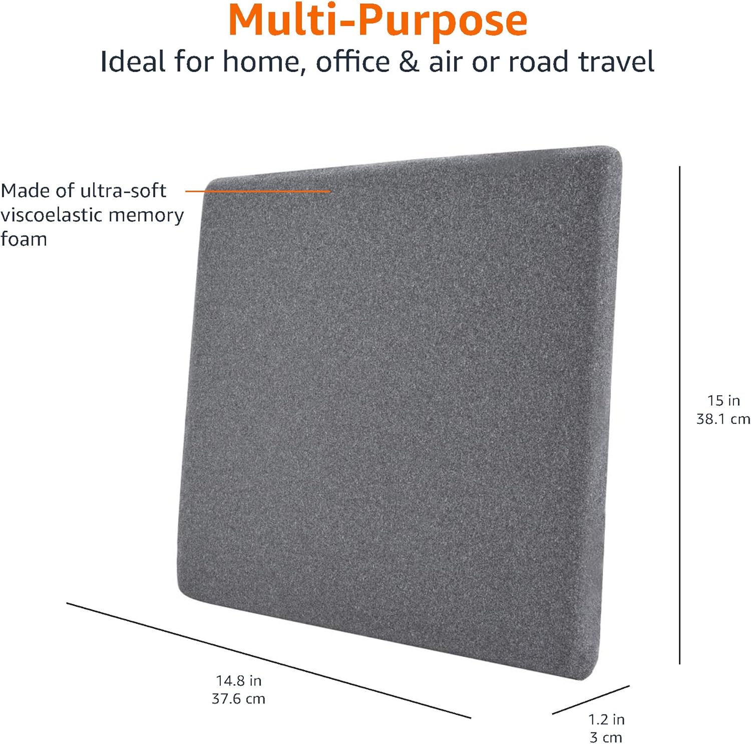 Thumbnail 4 de Amazon Basics Memory Foam Seat Cushion - Gray, Square (37.6 x 38 cm)
