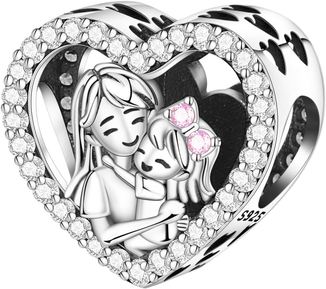 Detalle de PANPOKI Family Herz Charm Perlen 925 Sterling Silber – Nurse, Mutter-Tochter, Schwestern