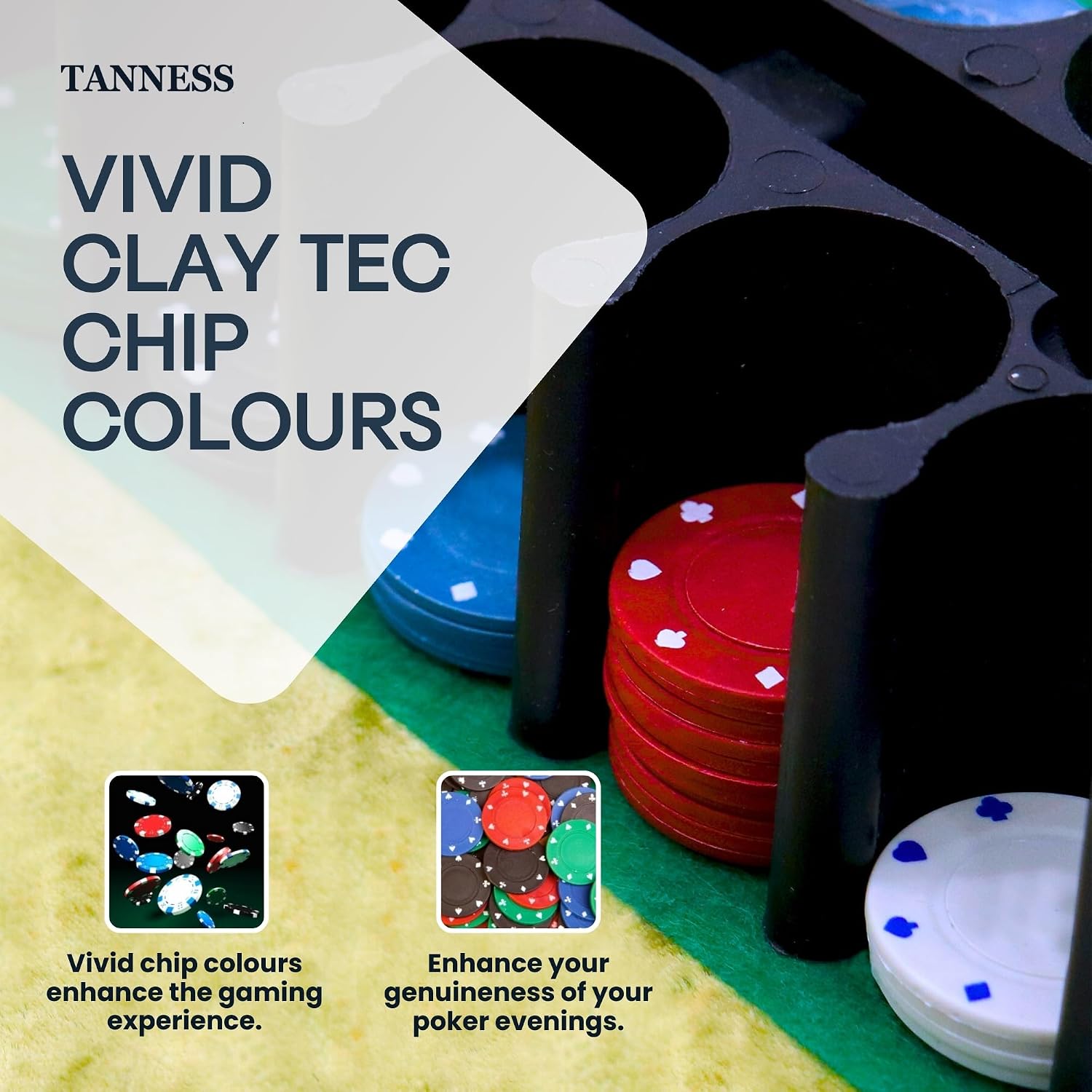 Detalle de Tanness 200 Pcs Poker Set: Casino-Style Chips, Mat & Tin Box for Home Games