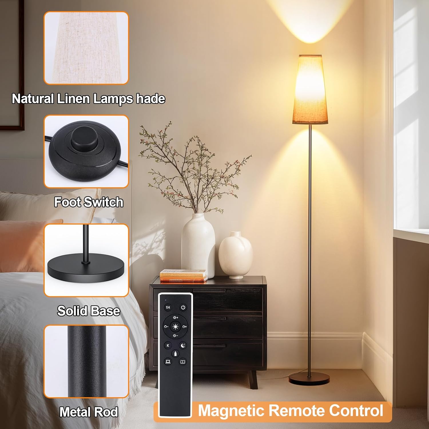 Thumbnail 4 de LED Floor Lamp (67") with Remote Control, 3 Colour Temperatures & Dimmable 9W Bulb Included
