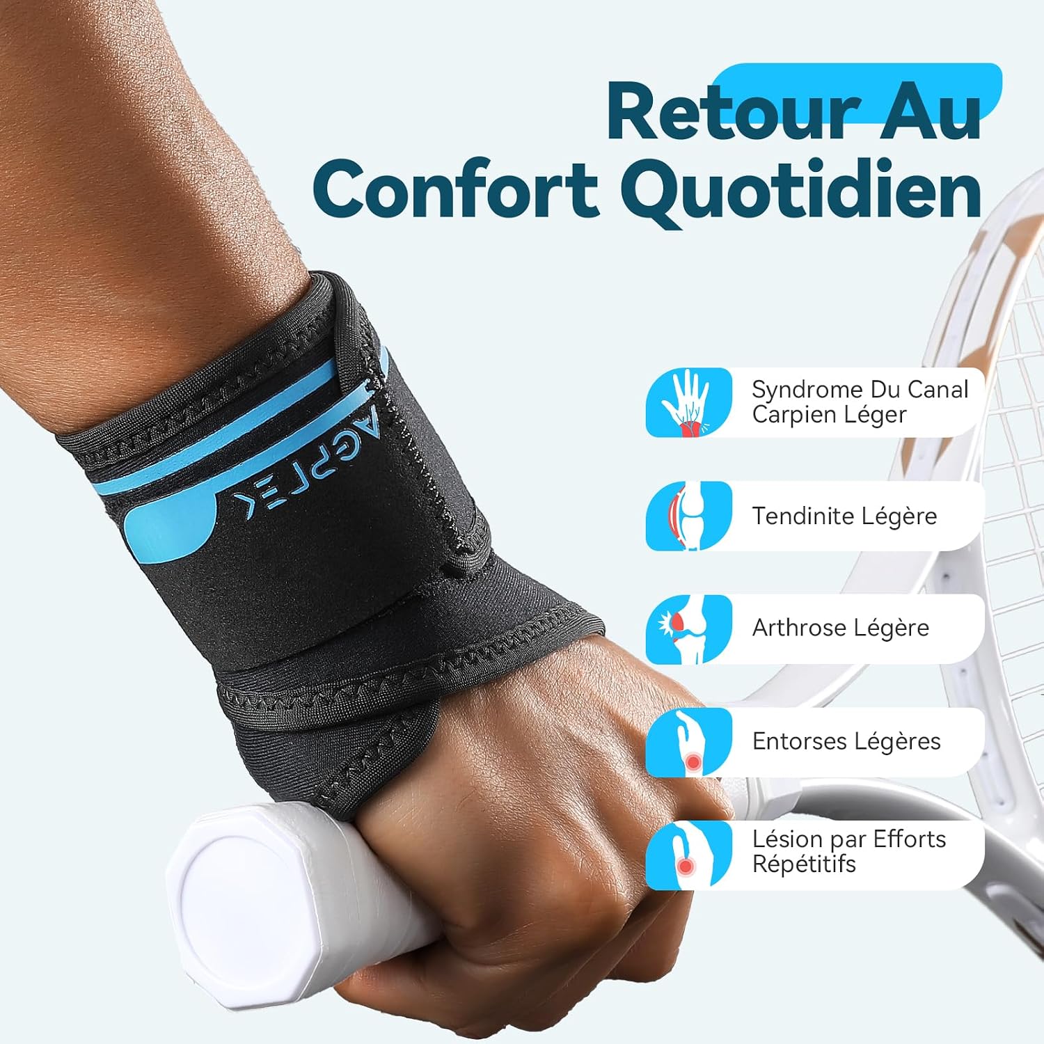 Detalle 2 de AGPTEK Orthèse Poignet Droit 13–20 cm 🩹