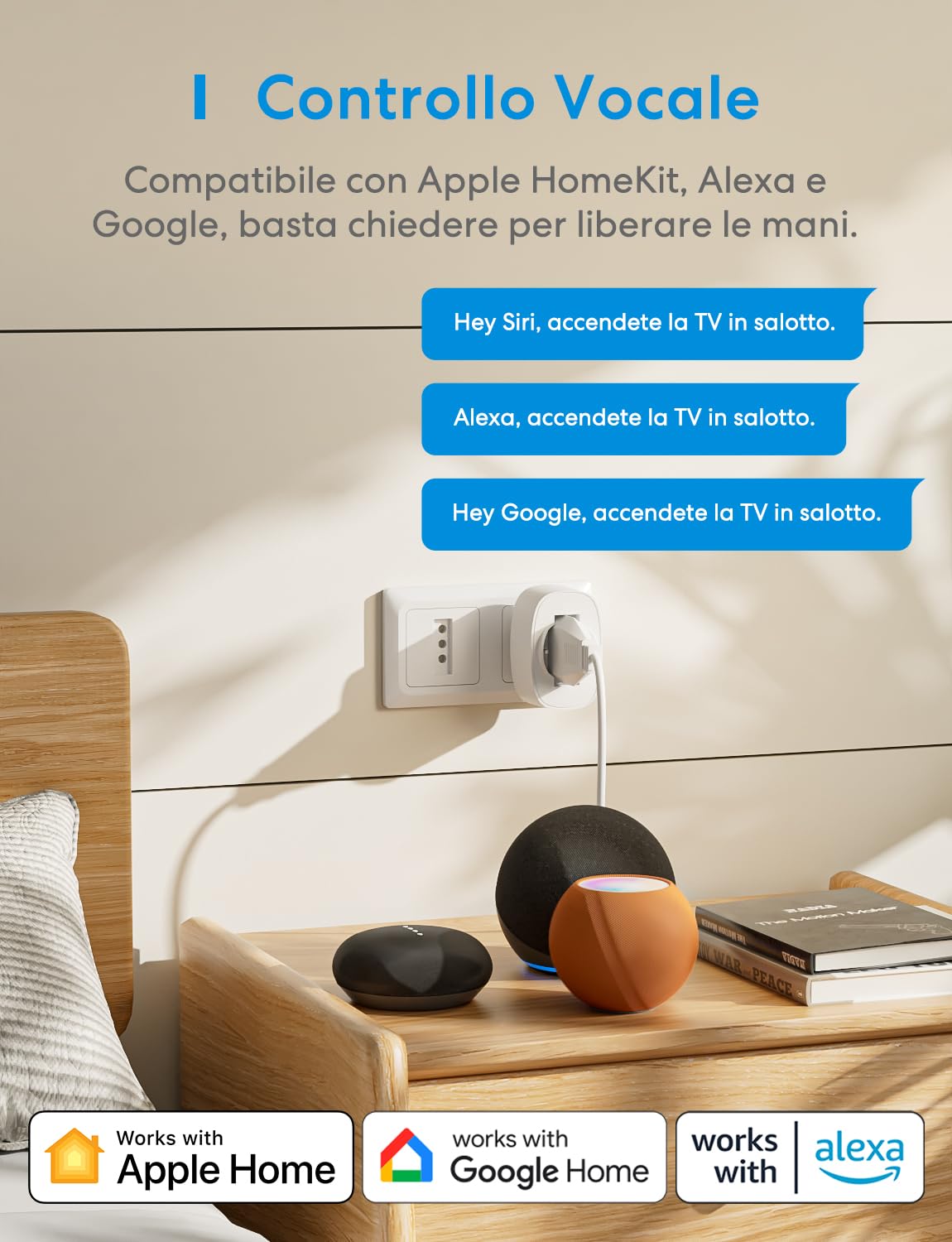 Detalle de meross Presa WiFi Smart italiana con monitoraggio energia, compatibile Apple HomeKit, Alexa e Google Home (Type C/F/L) – 2 pezzi