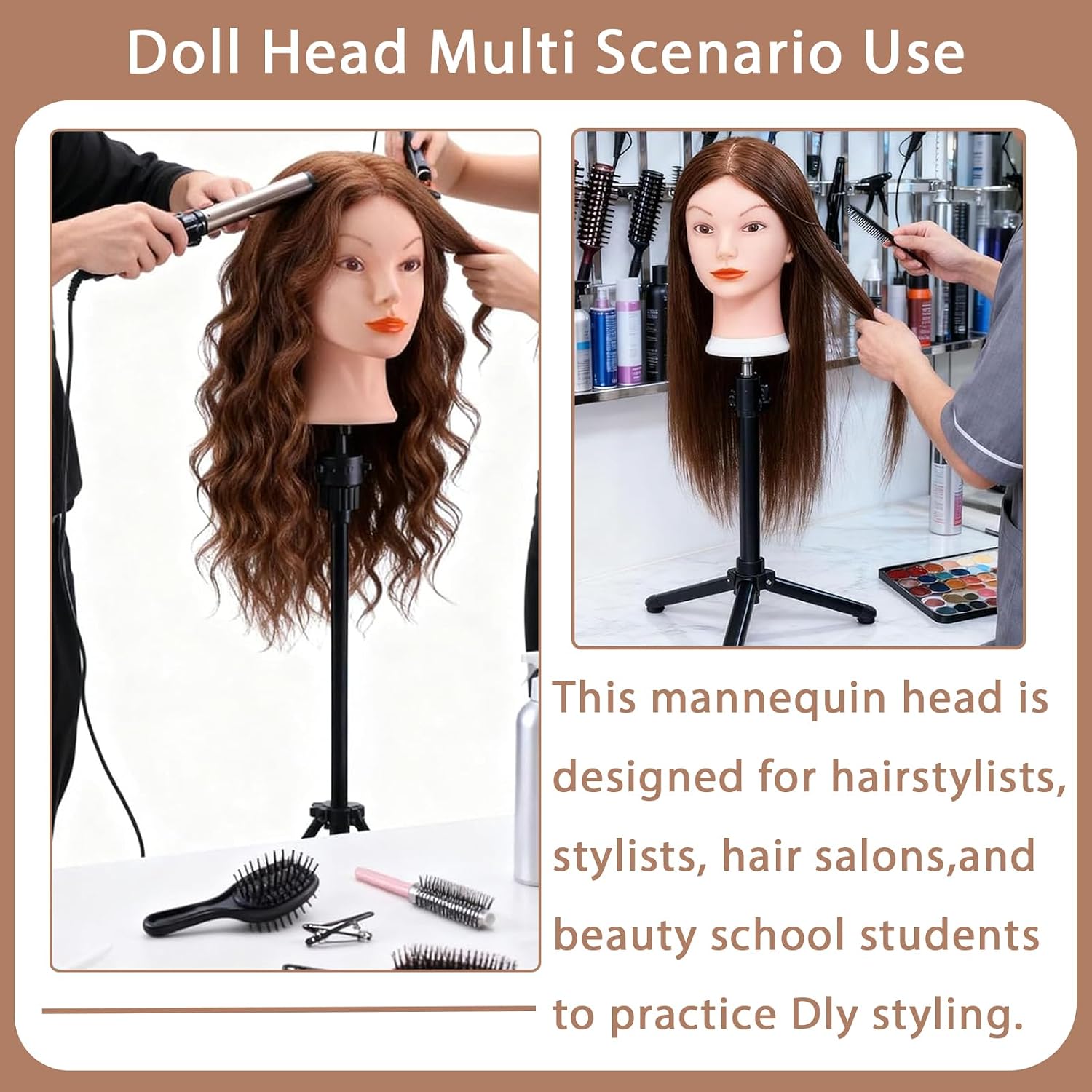 Detalle de TopDirect IEOJDE Cosmetology Mannequin Head with Dark Brown Human Hair