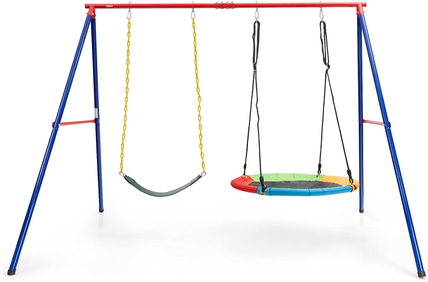 Thumbnail 5 de COSTWAY Portique Balançoire Extérieur en Métal avec 2 Balançoires – Cadre en Forme A, suspension réglable et charge maximale 300 kg