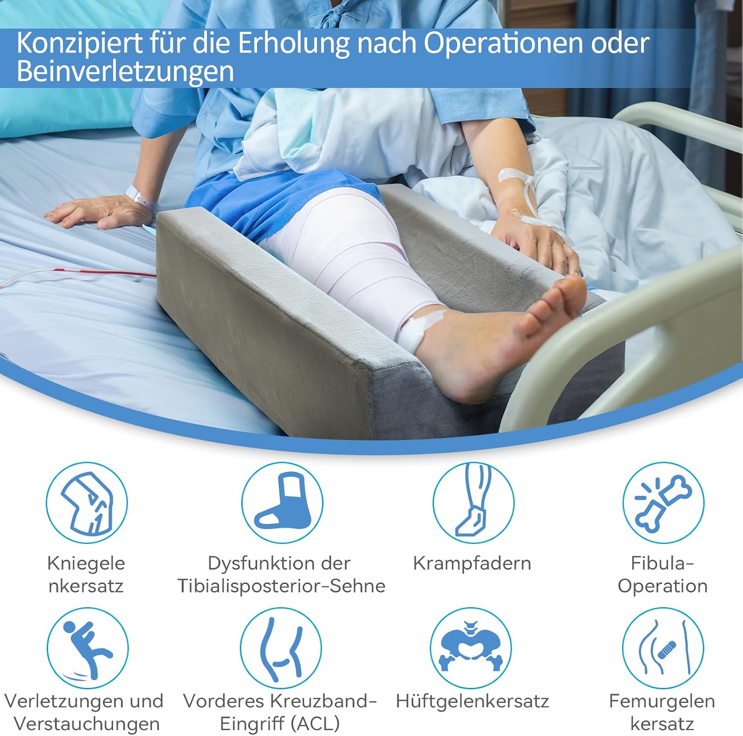 Detalle de KingPavonini 4-stufig höhenverstellbares Venenkissen aus Memoryschaum mit 3 Griffen