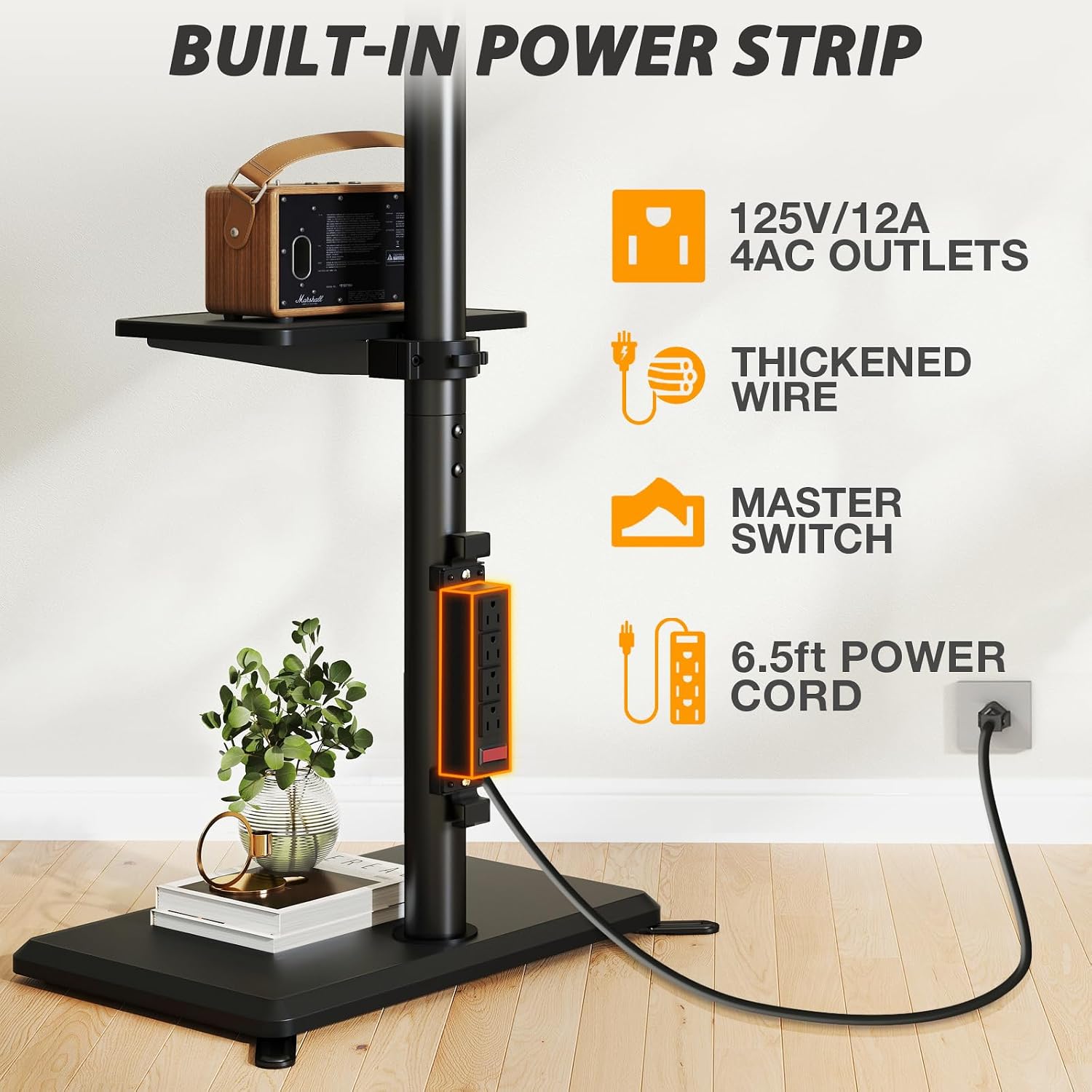 Detalle de TVON Floor TV Stand with Power Outlet for 32-65 inch TVs up to 88 lbs