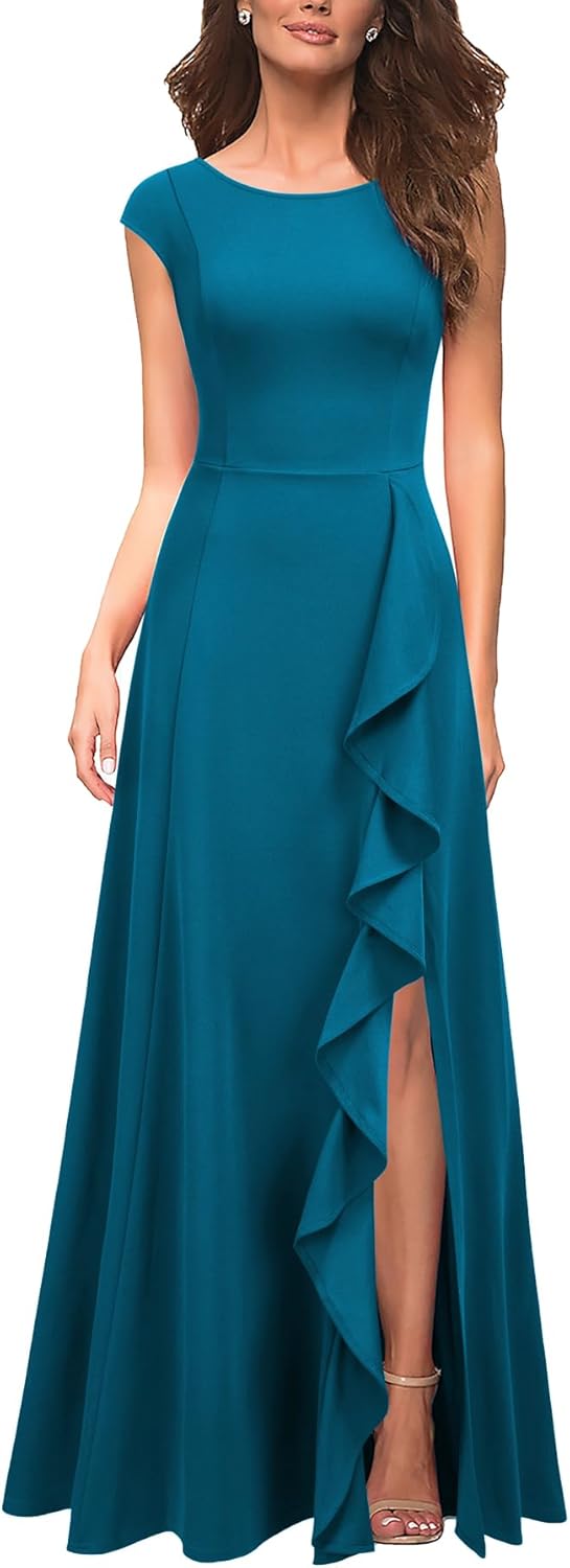 Thumbnail 4 de MUSHARE Women's Cocktail Dresses with Pockets, Ruffled Maxi with Split