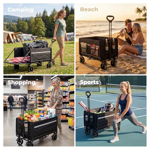 Thumbnail 6 de Homecall Bollerwagen Faltbar 120L+ mit Heckklappe, Regenschutz und Bremse – 150 kg Tragkraft