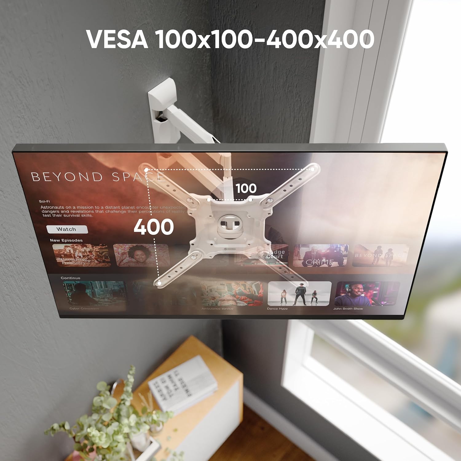 Detalle de ONKRON Supporto TV parete M4-W 32–65 pollici, inclinabile e girevole fino a 35 kg, VESA 100x100–400x400, bianco