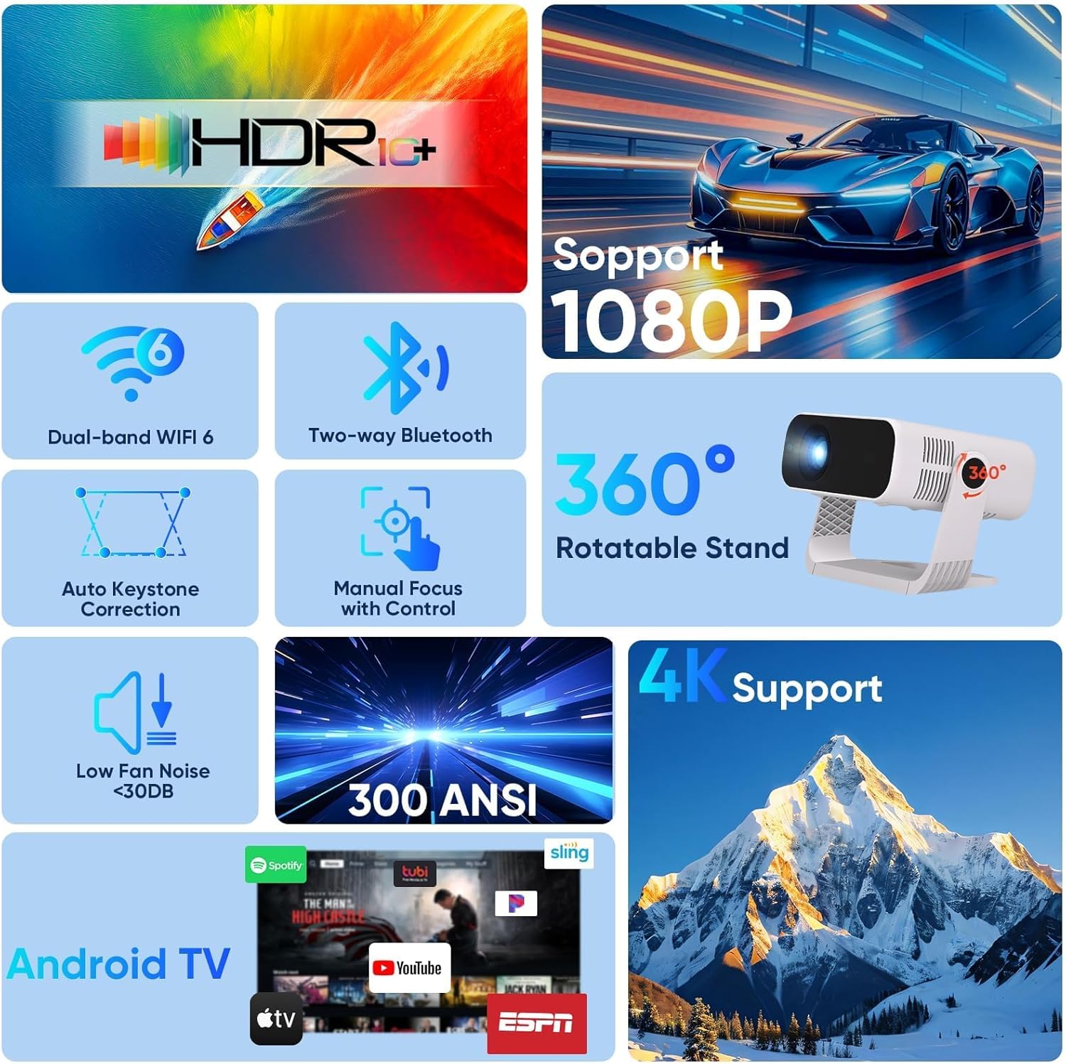 Thumbnail 1 de 2026 New Smart Projector with Android 14, 1080p Native, 4K Compatible, 20000 Lumens and Wireless Freedom