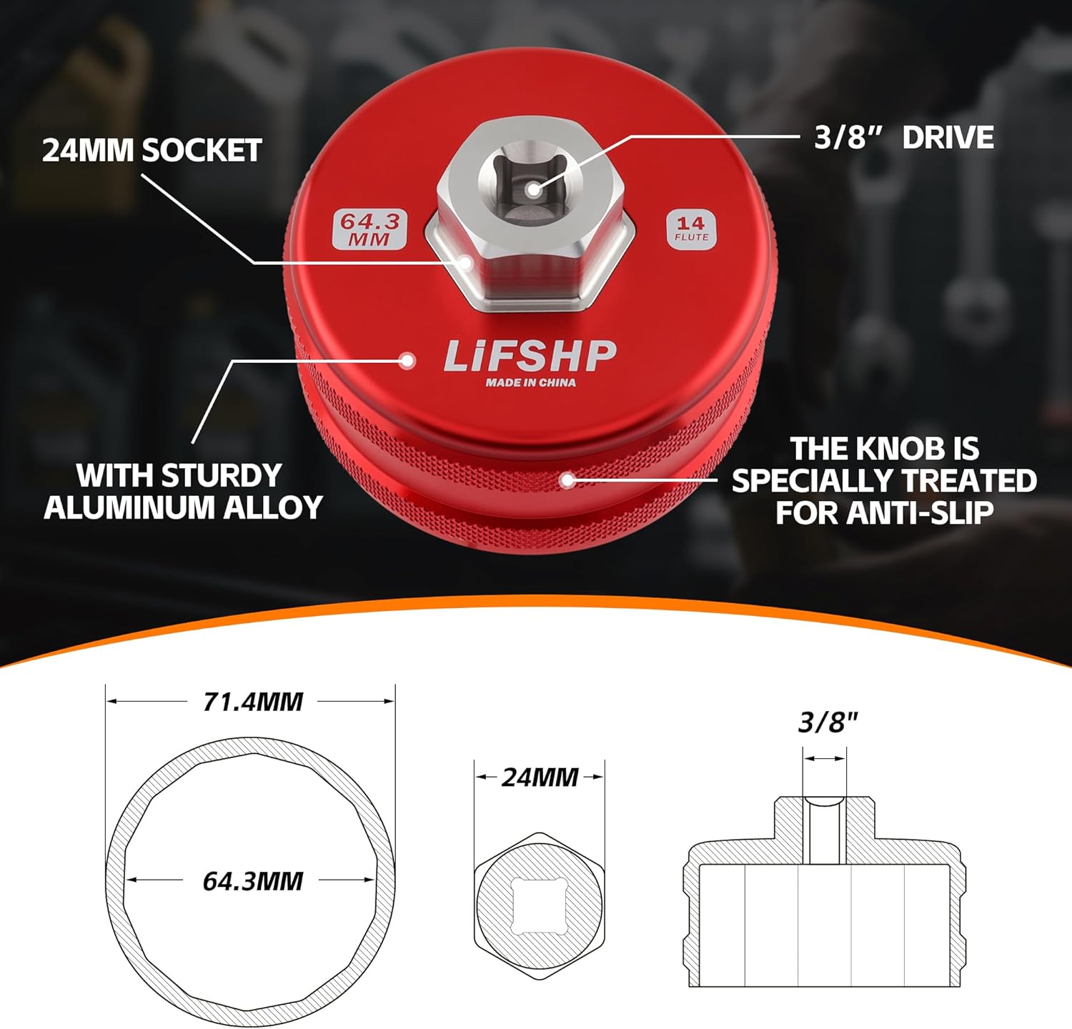 Thumbnail 4 de LIFSHP 64mm Oil Filter Wrench for Toyota 🔧