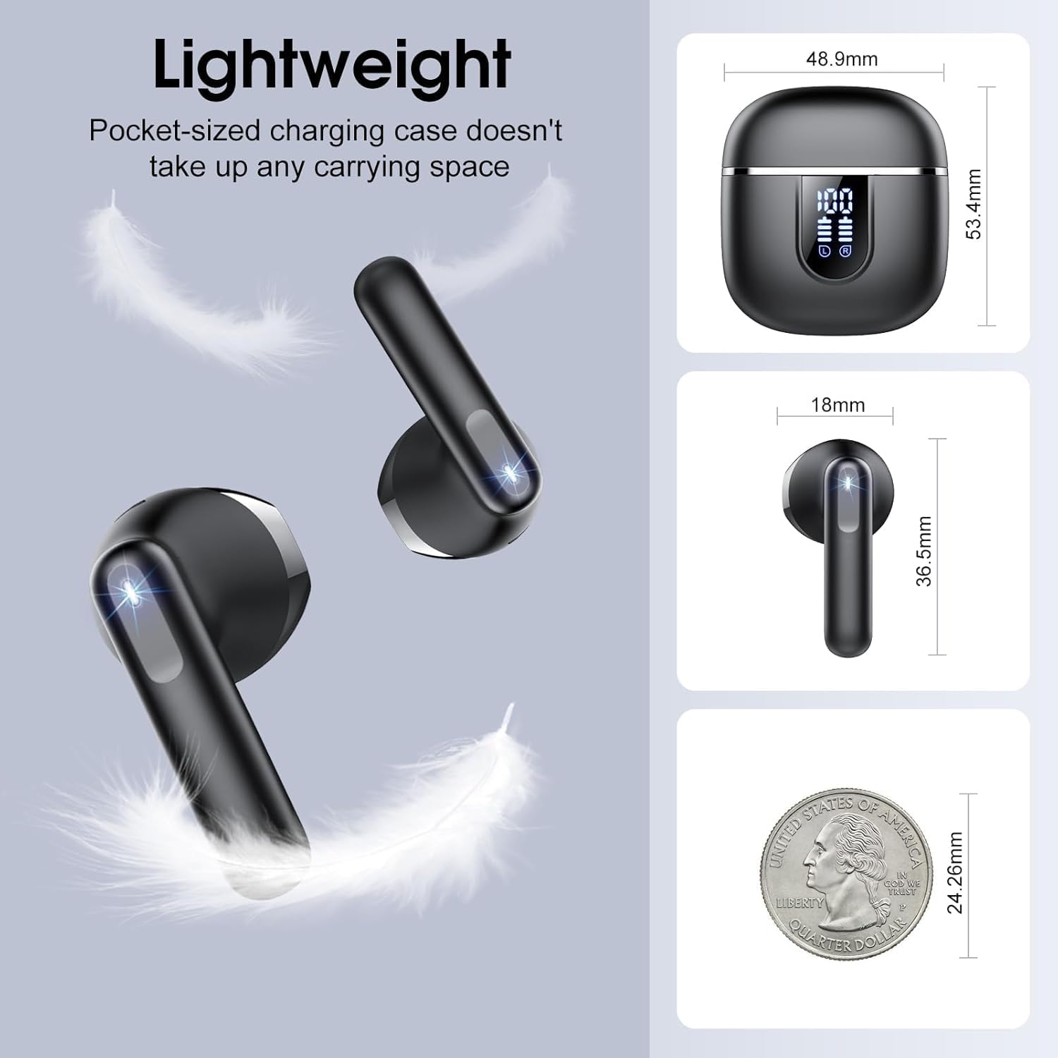 Detalle 2 de Wireless Earbuds (2026) with Bluetooth 5.4, ENC Mics, IP7 Waterproof and 40H Battery