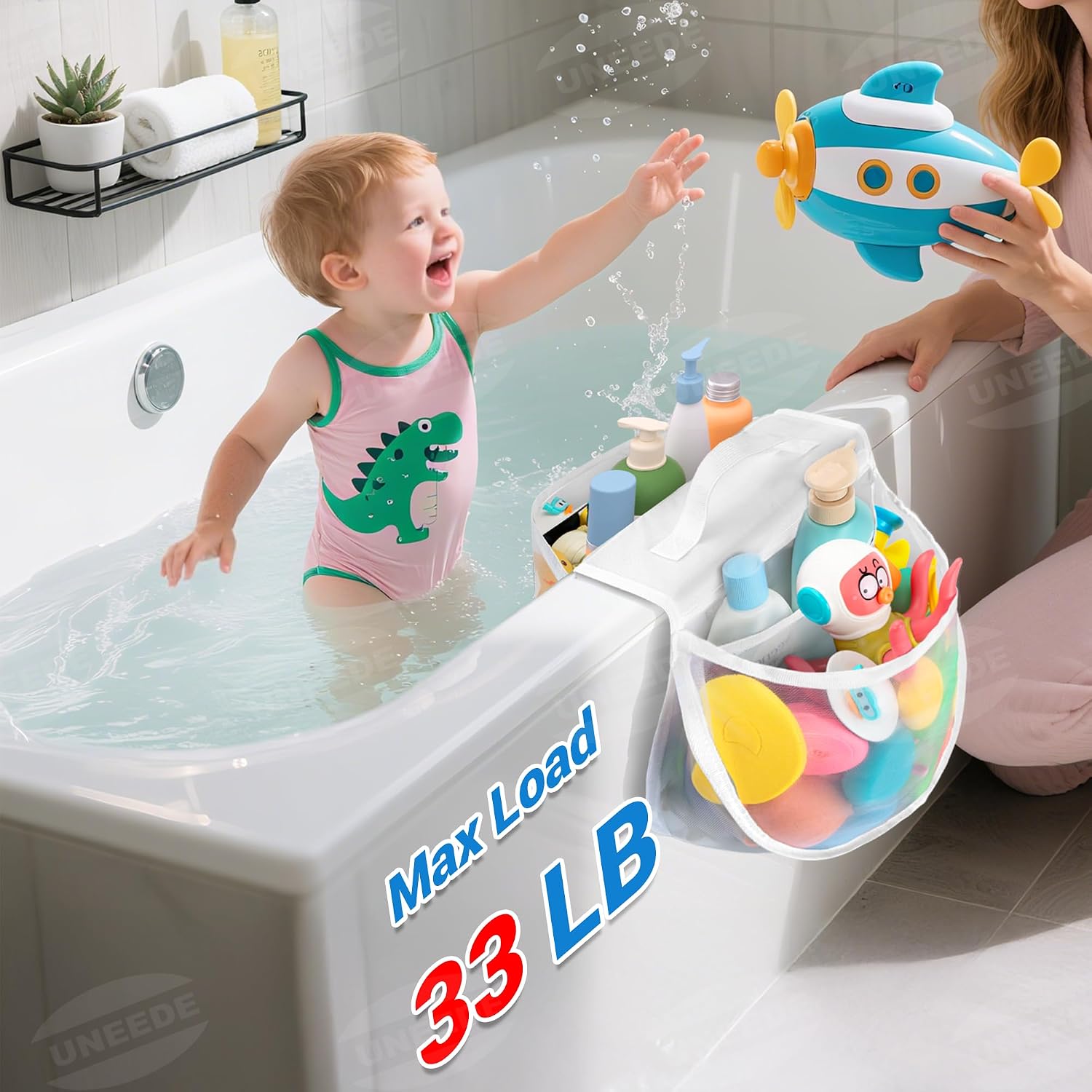 Thumbnail 1 de UNEEDE Double Sided Bath Toy Storage – Mesh Bag with Four Compartments