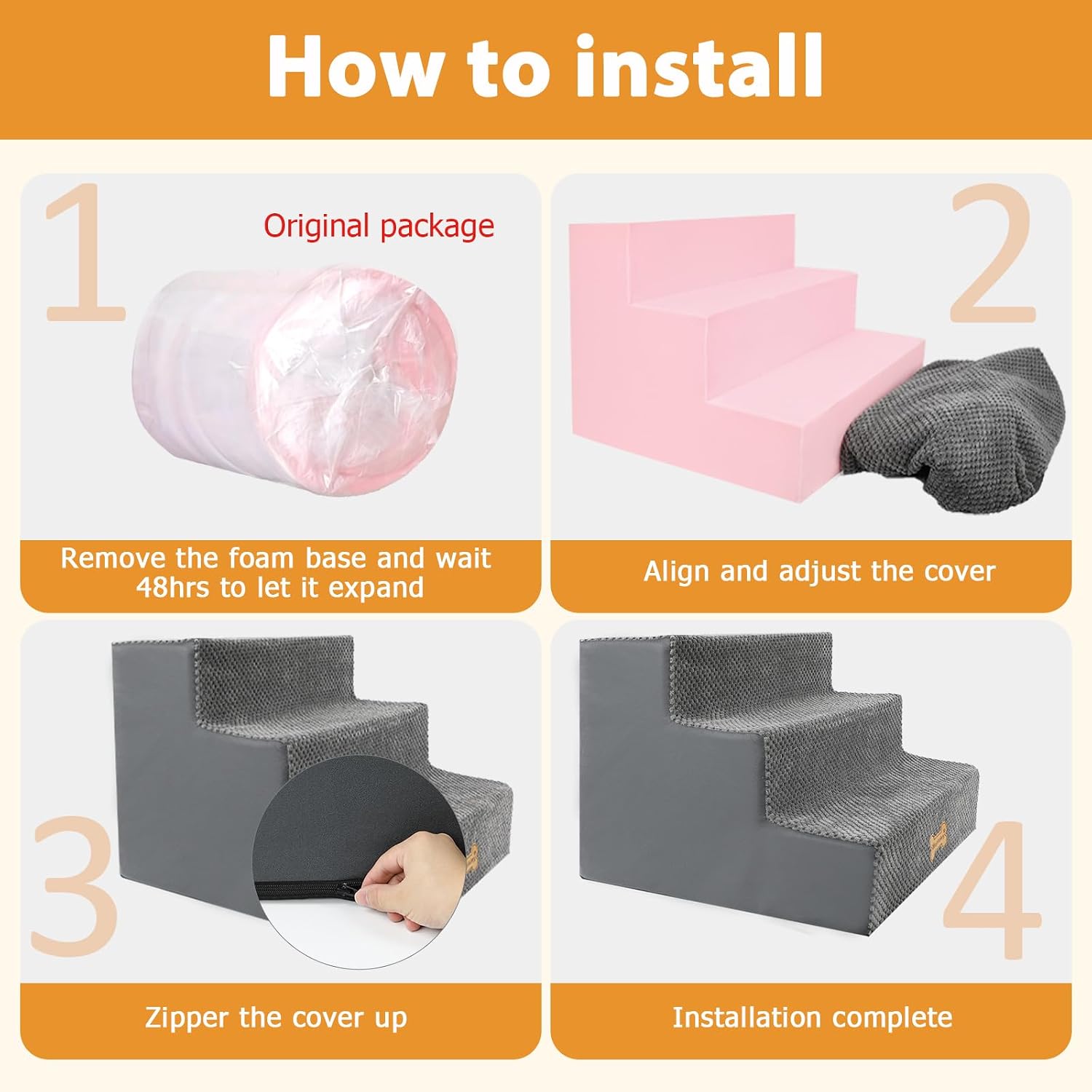 Thumbnail 4 de Nepfaivy Dog Steps 3-step foam stairs 45×40×34 cm