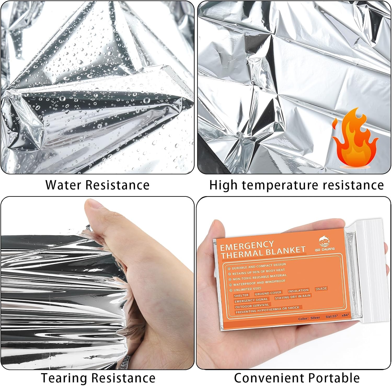 Detalle 2 de QIO CHUANG JIJIU-4018 Emergency Mylar Thermal Blankets, 4-Pack, 84 x 55 Inches