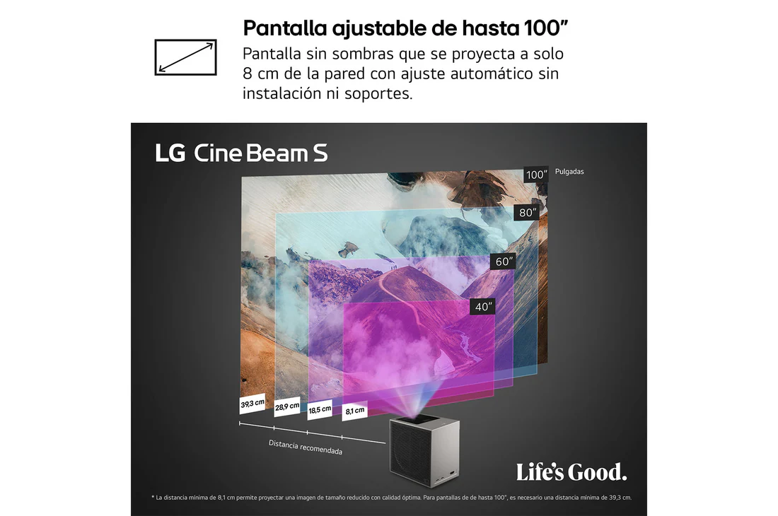 Detalle de LG CineBeam S PU615U: proyector láser 4K UHD de tiro ultra corto con webOS