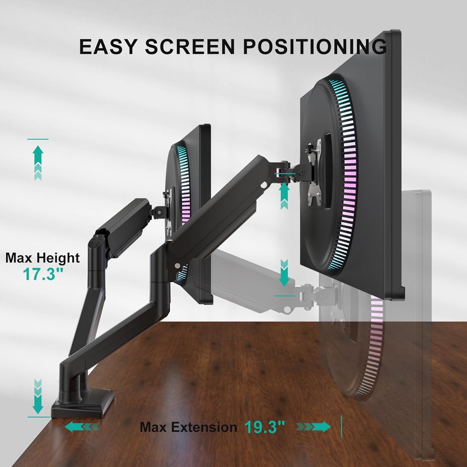 Detalle 2 de WALI GSMP002N Dual Monitor Stand 19.3in extension