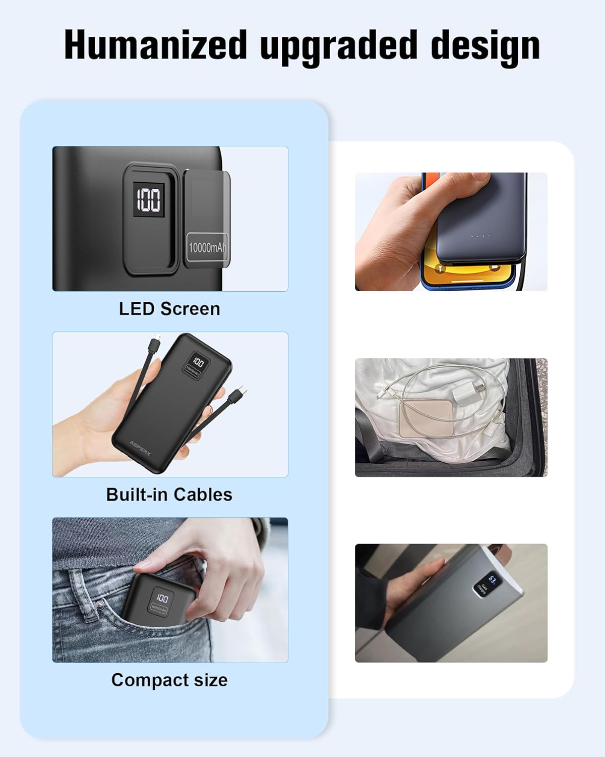 Thumbnail 6 de AsperX 10000mAh power bank with built‑in cables