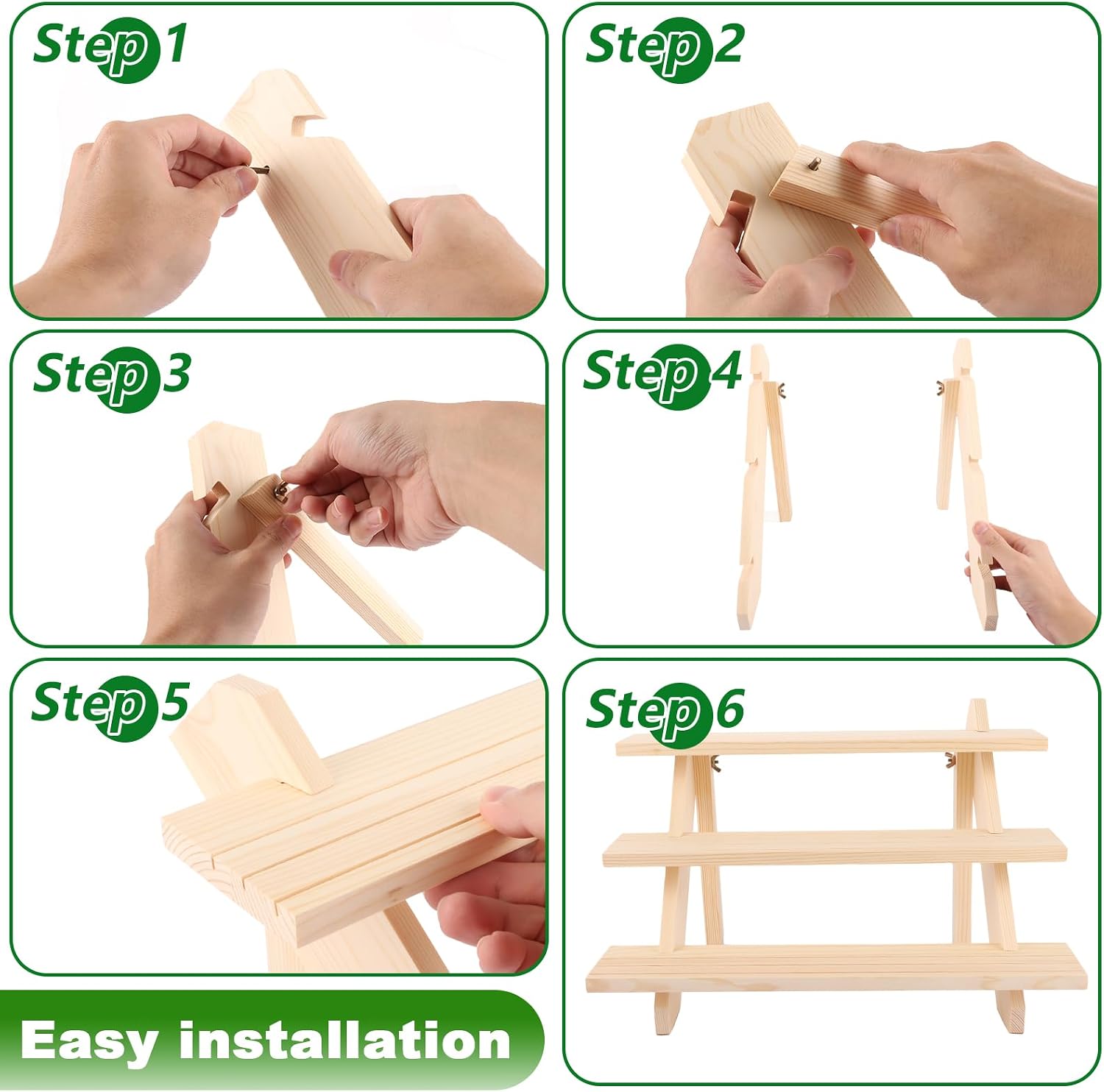 Detalle de AKOLAFE Lot de 2 Présentoirs en Bois 3 Niveaux – Étagère 39 x 30 x 24 cm